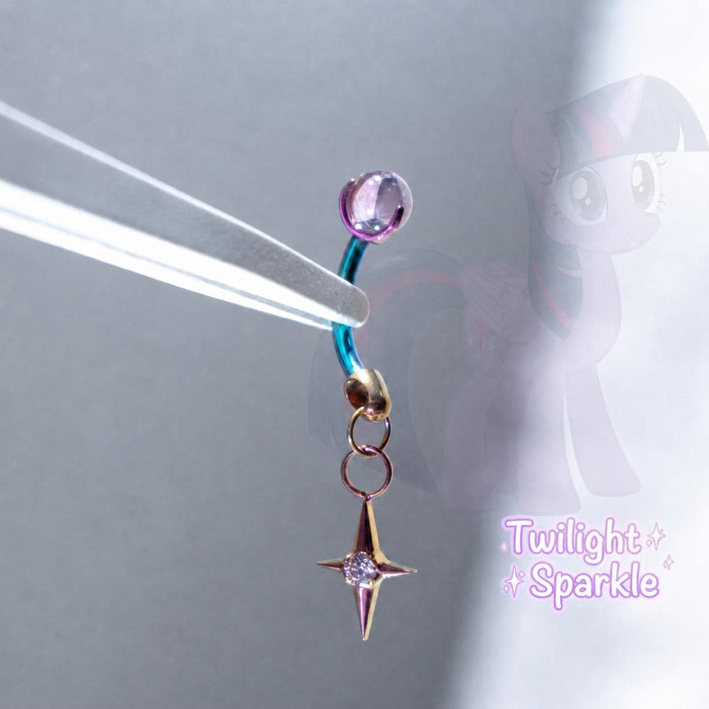 Titanium Four Point Star Charm Curved Barbell | Eyebrow Rook Snug Navel Collarbone Piercing | Pony Inspired Kawaii Jewelry - product image 5