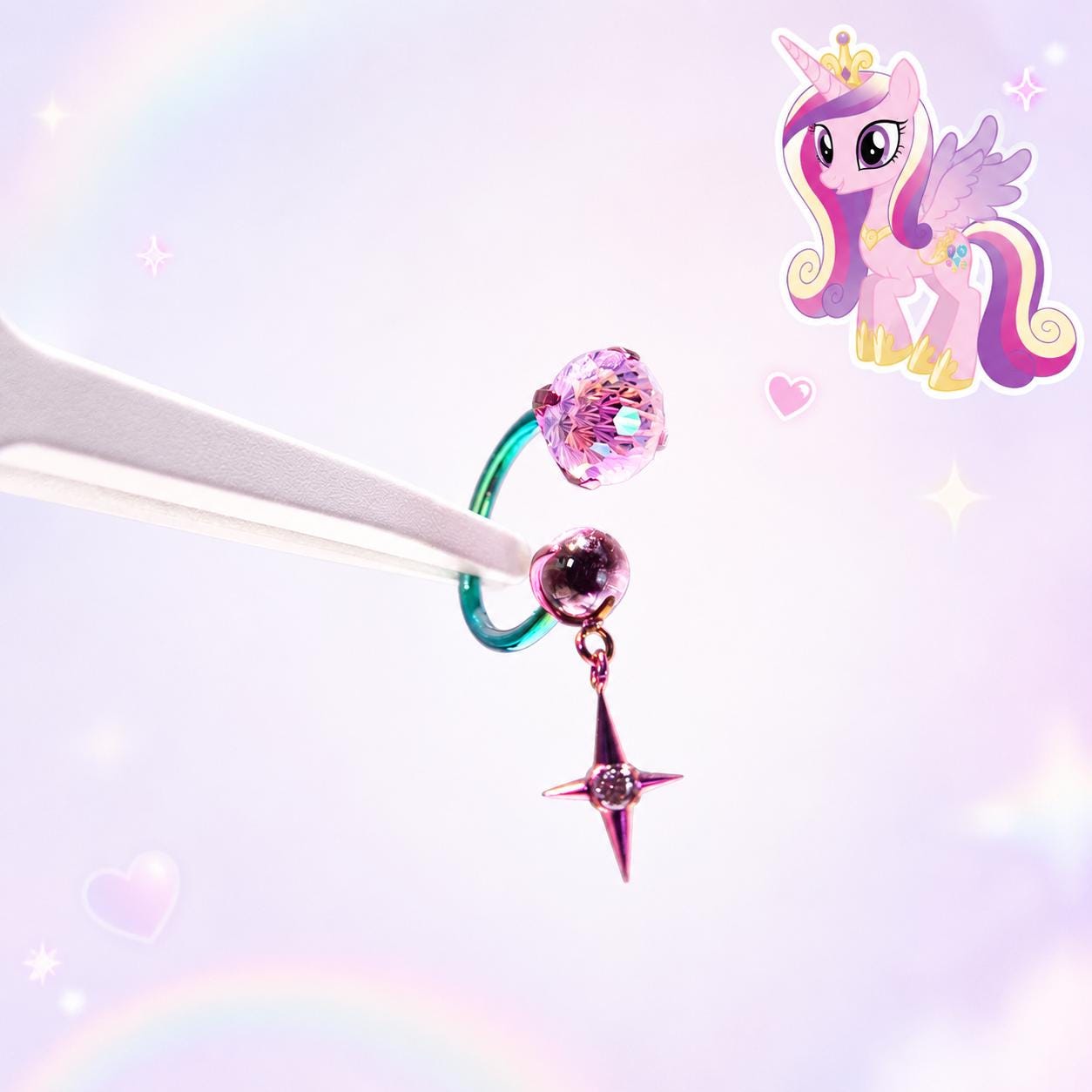 MLP F136 Titanium Four Point Star Horseshoe Ring | Pony Inspired Lip Cartilage Helix Hoop | Internally Threaded Kawaii Piercing - product image 3
