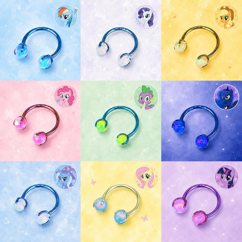Titanium Pony Inspired Opal Horseshoe Ring｜ 16G Circular Barbell｜ Kawaii MLP Style Helix Septum Lip Cartilage Piercing Jewelry - product image 1