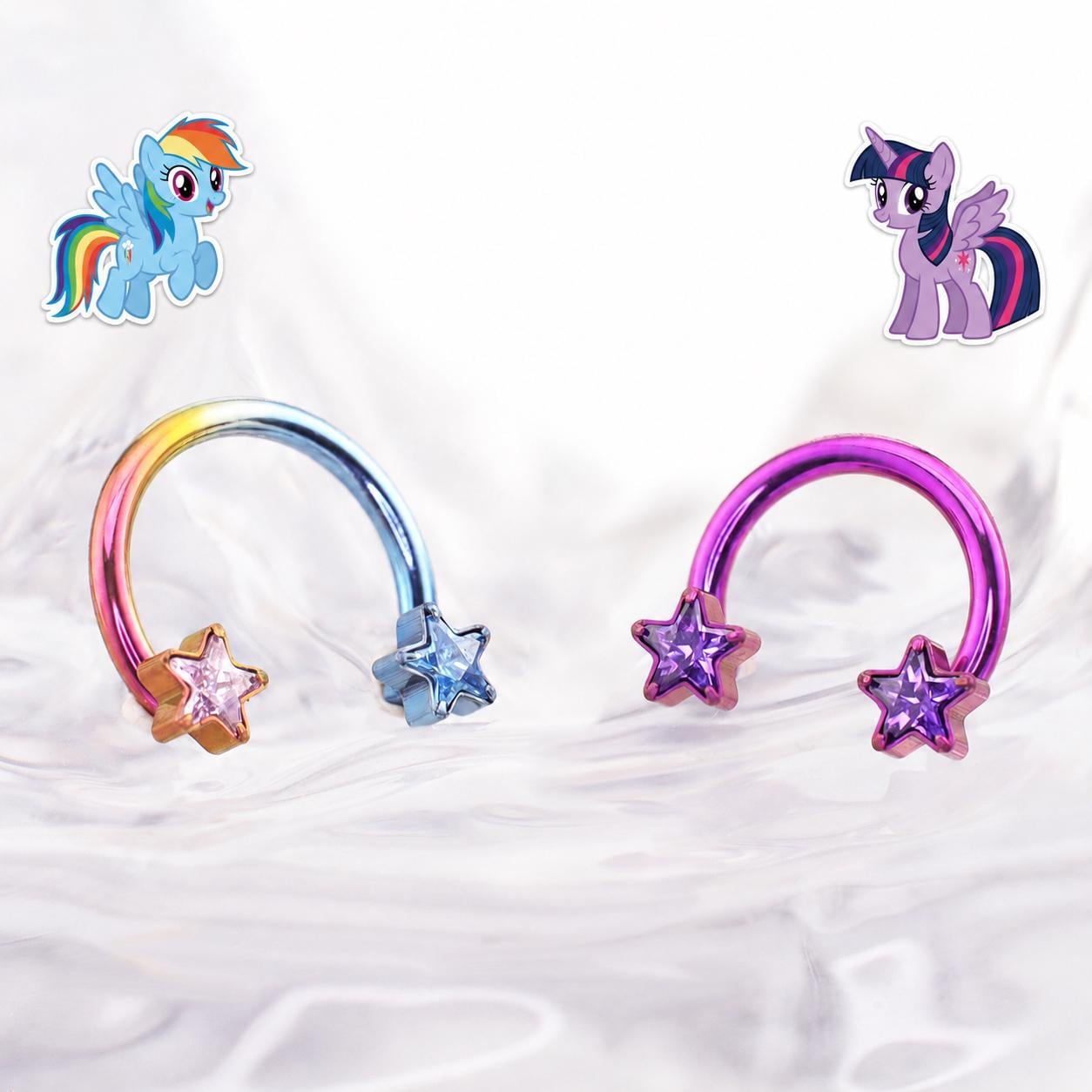 Titanium MLP Star Horseshoe Barbell | 16G Twister Ring | Applejack Pinkie Rainbow Twilight｜Septum Helix Lip Cartilage Piercing Jewelry Gift - product image 1
