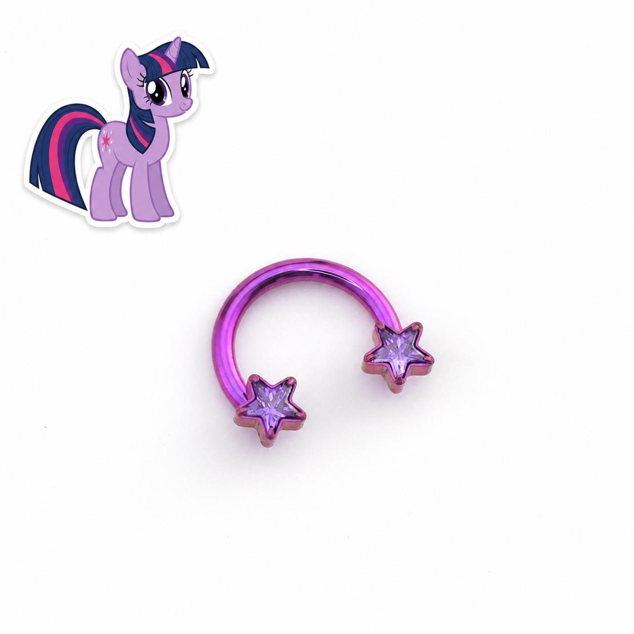 Titanium MLP Star Horseshoe Barbell | 16G Twister Ring | Applejack Pinkie Rainbow Twilight｜Septum Helix Lip Cartilage Piercing Jewelry Gift - product image 5