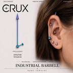 Offset Geometric titanium industrial barbell, front view