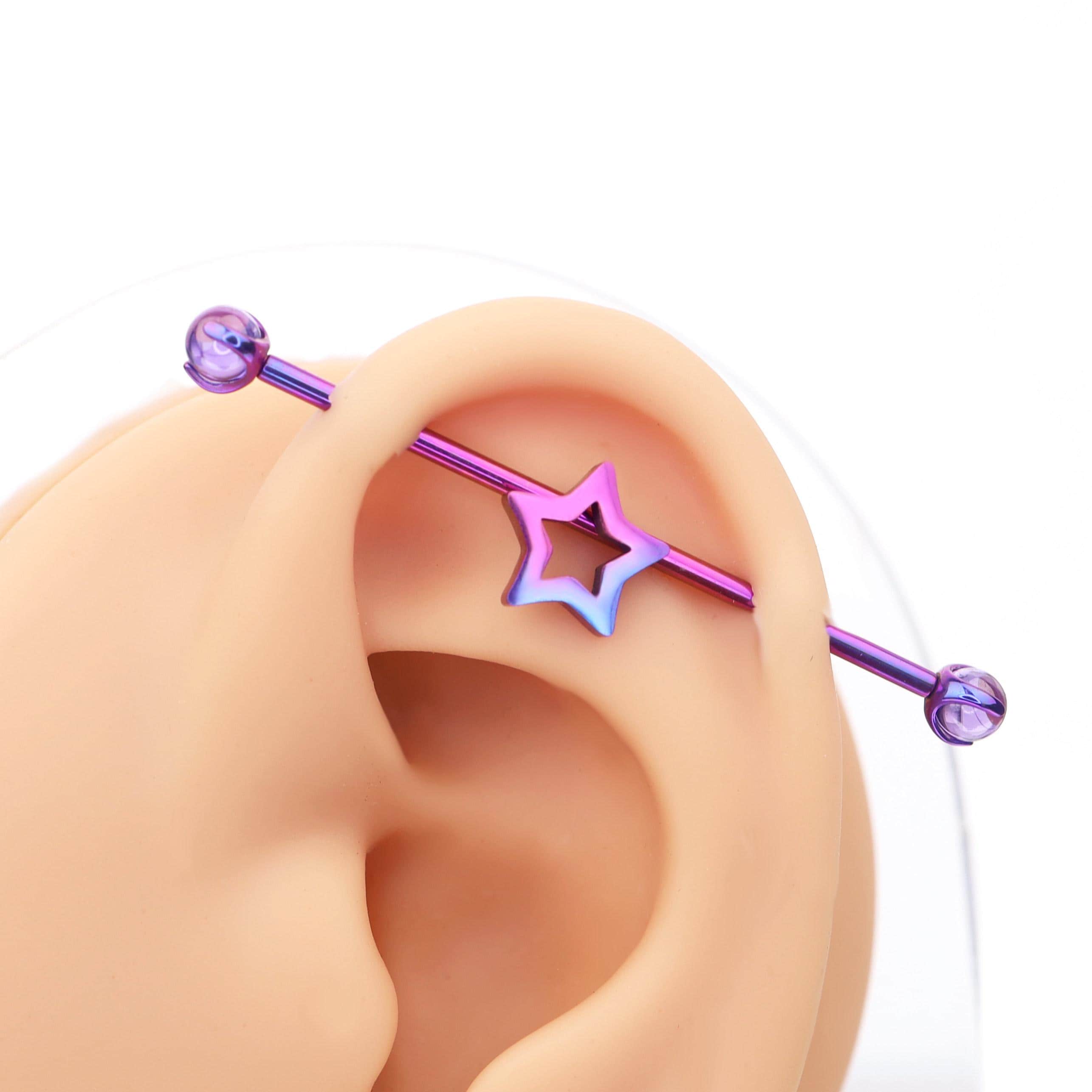 Open Star titanium industrial barbell, detail view 6