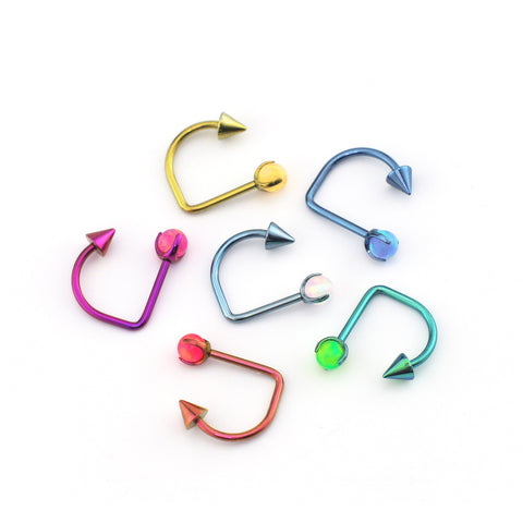 16G Opal Spike Titanium U-Ring | Lip Helix Cartilage Ear Stud