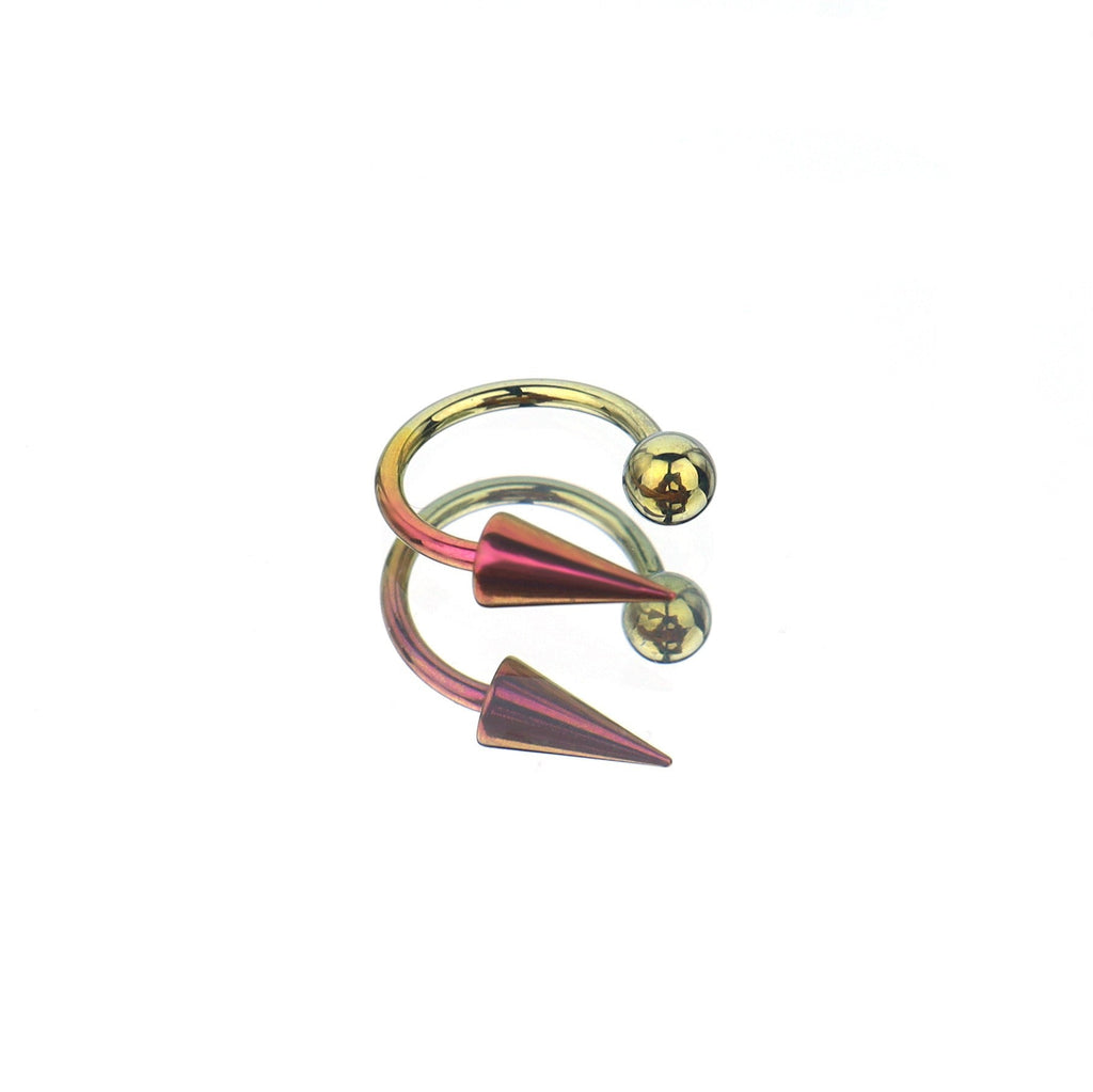 Spike and Ball Ends Horseshoe Titanium Lip Ring - Spike and Ball Ends Horseshoe Titanium Lip Ring - pinkish-yellow-gradientt / Spike & Ball by CRUXJEWELRY