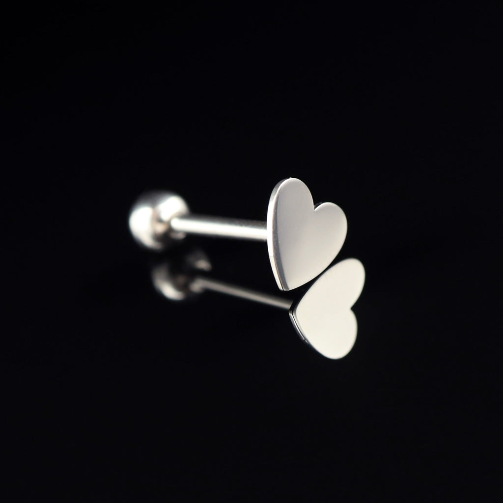 Flat Heart stainless steel Tongue Ring - Flat Heart stainless steel Tongue Ring - 1.2mm/16G / 12mm by CRUXJEWELRY