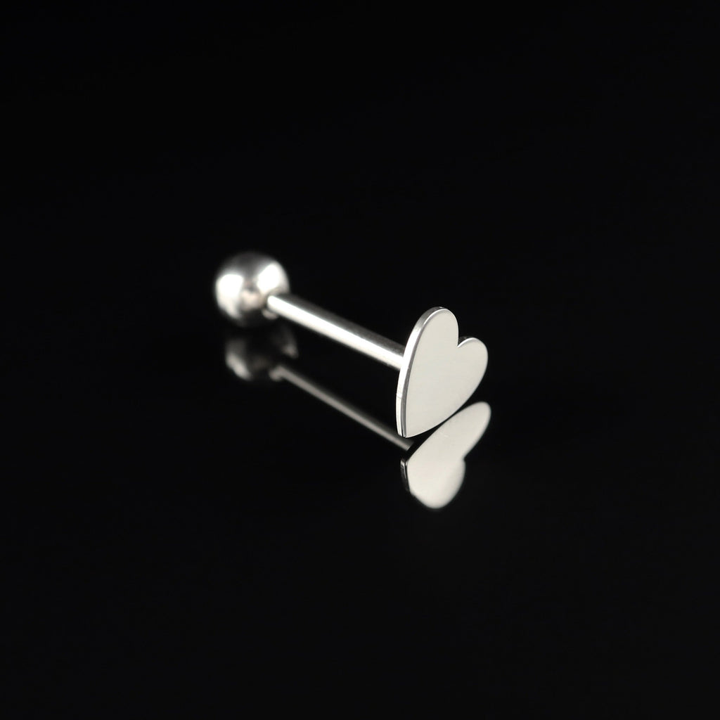 Flat Heart stainless steel Tongue Ring - Flat Heart stainless steel Tongue Ring - 1.2mm/16G / 12mm by CRUXJEWELRY