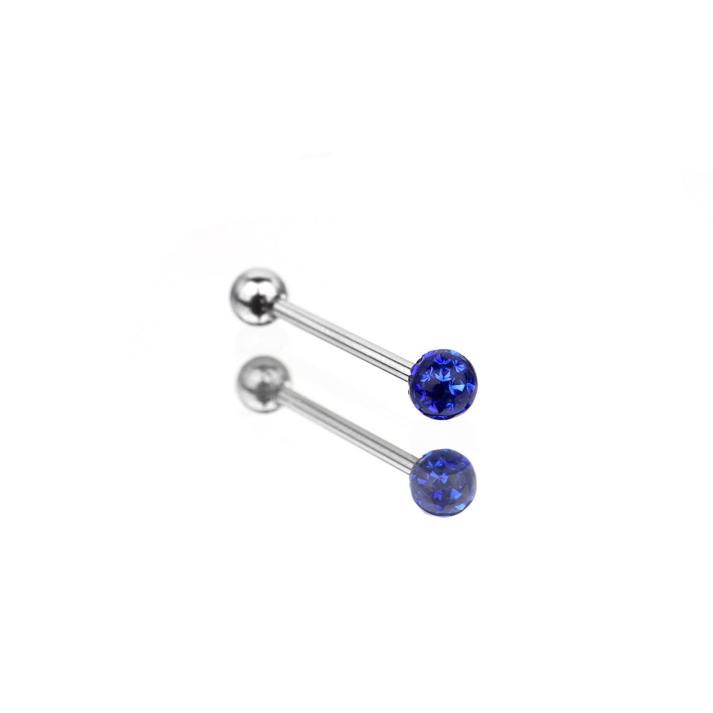 Full CZ Stainless Steel Barbell Tongue Barbell - Full CZ Stainless Steel Barbell Tongue Barbell - Sapphire Blue / 10mm by CRUXJEWELRY