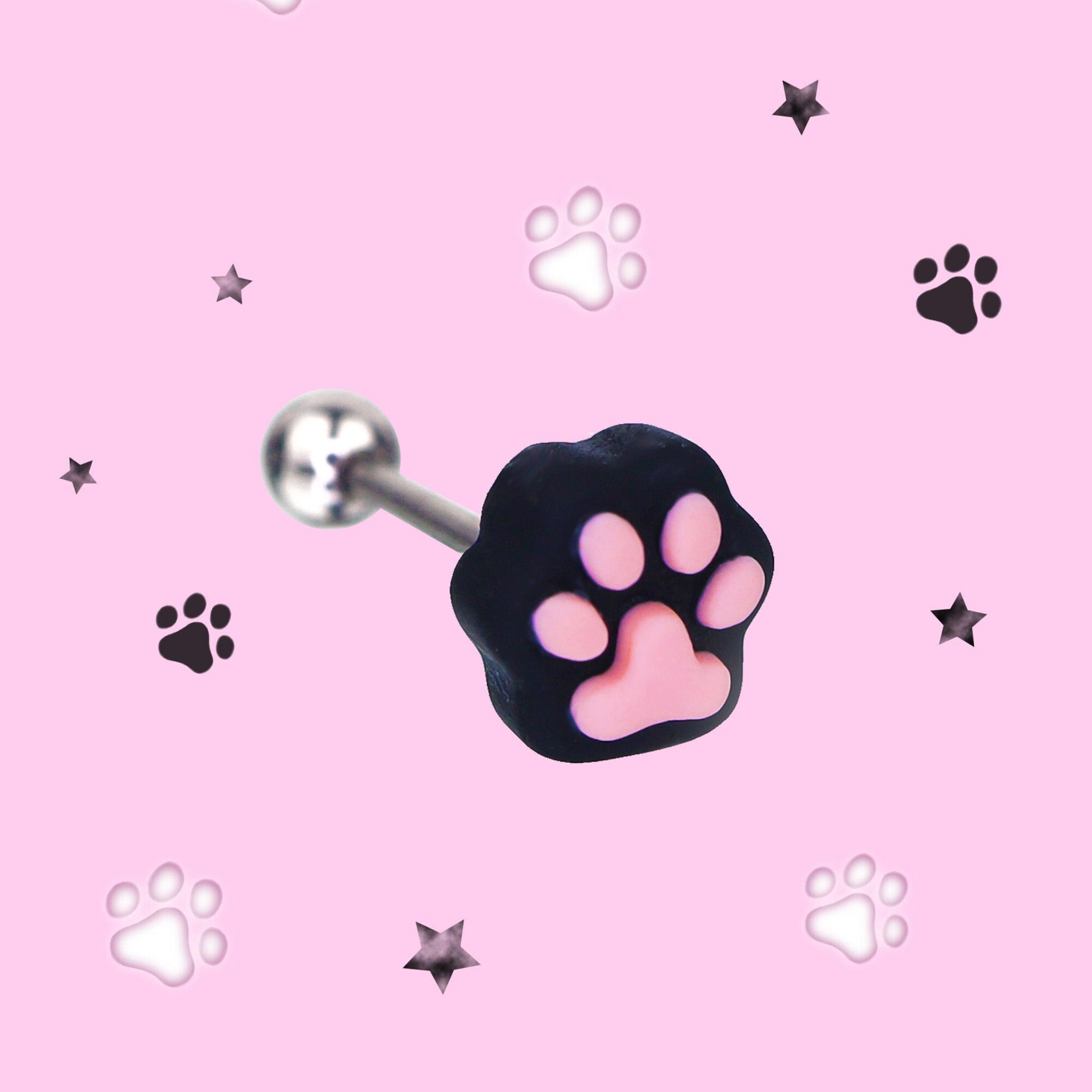 Paws & Purrs - Cute Kitten Claw Resin Tongue/Ear/Lip Stud - Paws & Purrs - Cute Kitten Claw Resin Tongue/Ear/Lip Stud - Black-Pink / 6mm / 0.8mm/20G. by CRUXJEWELRY