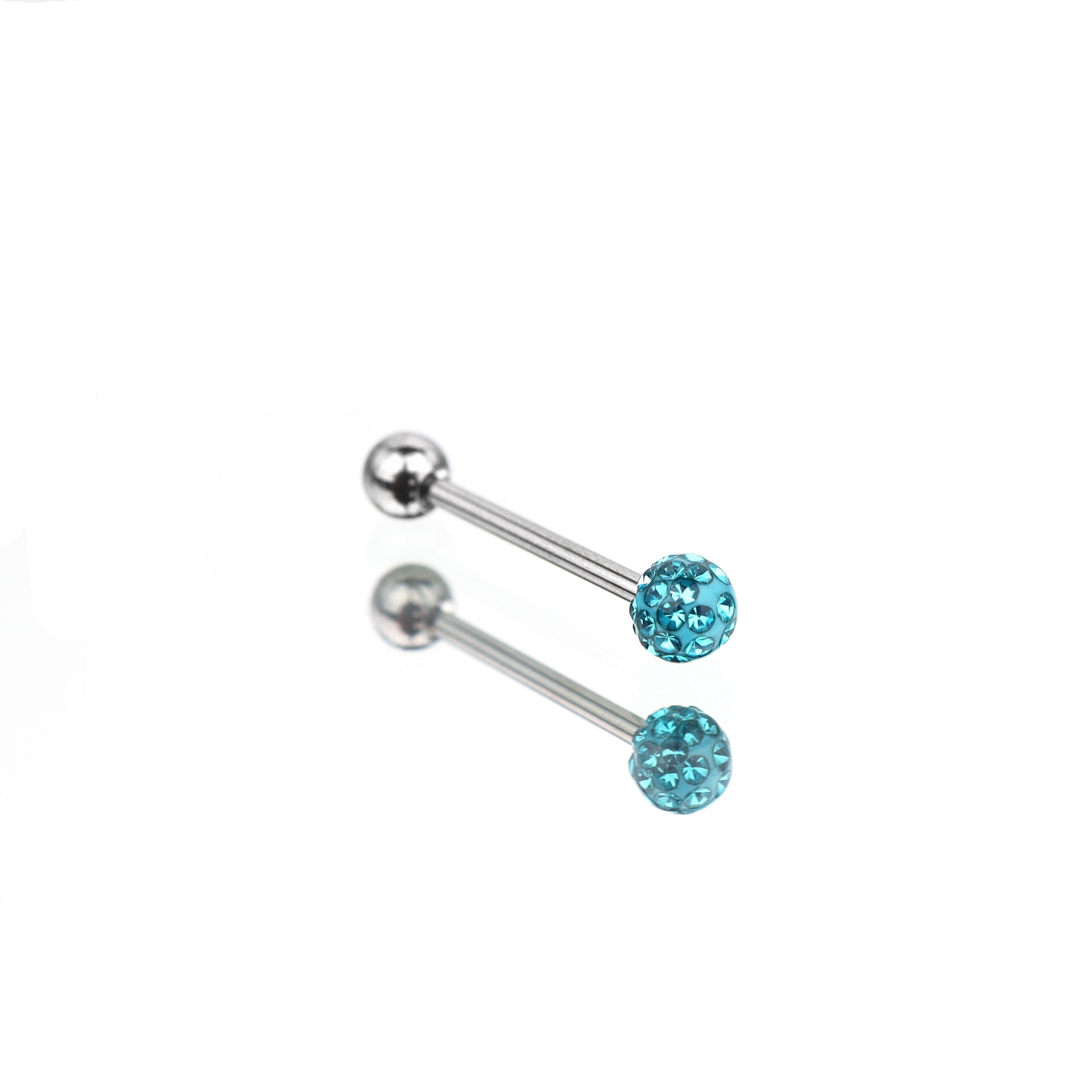 Full CZ Stainless Steel Barbell Tongue Barbell - Full CZ Stainless Steel Barbell Tongue Barbell - Blue / 10mm by CRUXJEWELRY