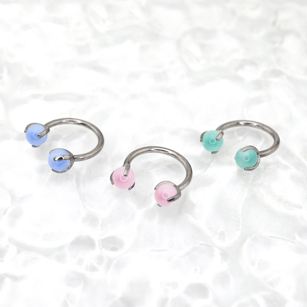 16G Pastel CZ Titanium Horseshoe Ring - 16G Pastel CZ Titanium Horseshoe Ring - Sky Blue / 8mm by CRUXJEWELRY