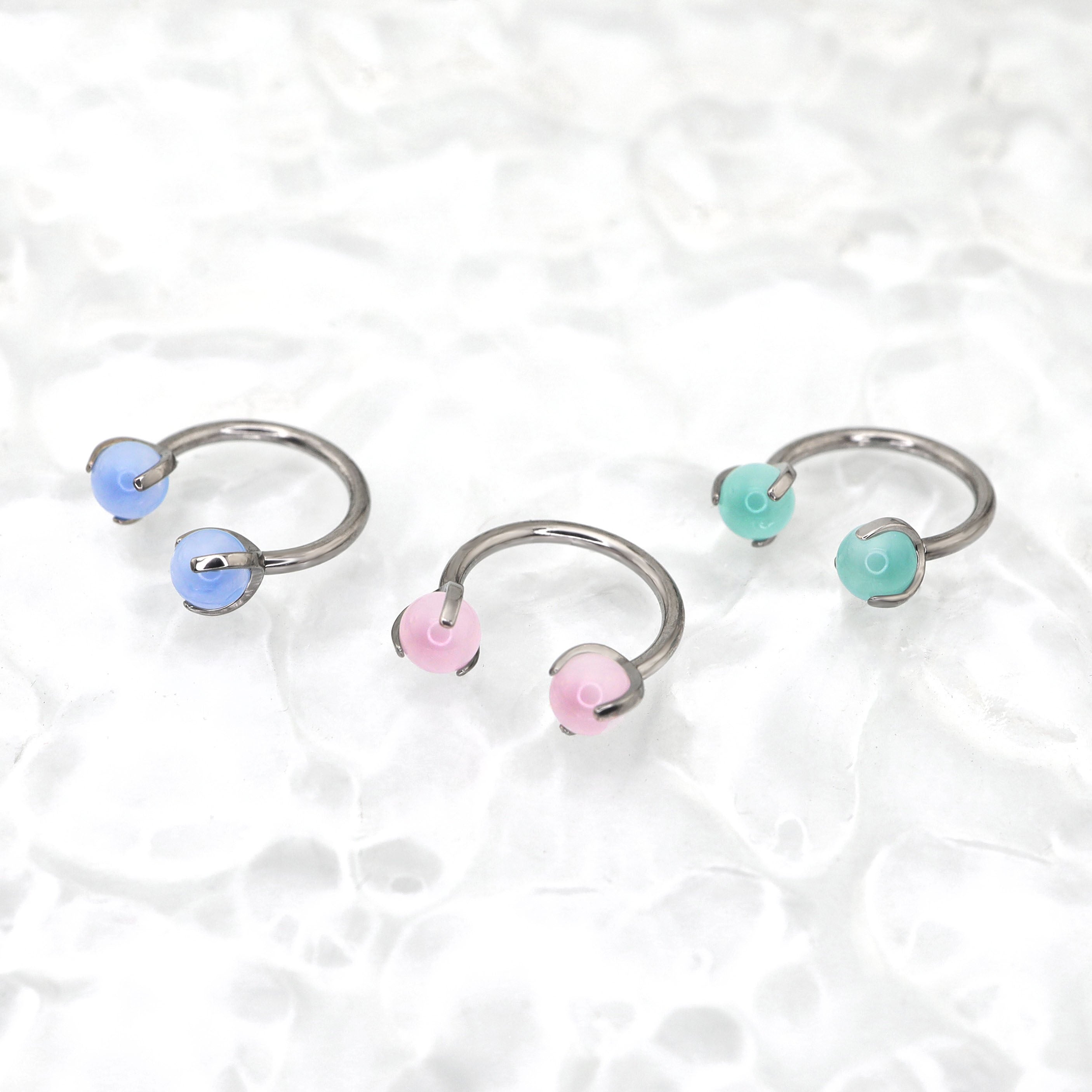 16G Pastel CZ Titanium Horseshoe Ring - 16G Pastel CZ Titanium Horseshoe Ring - Sky Blue / 8mm by CRUXJEWELRY