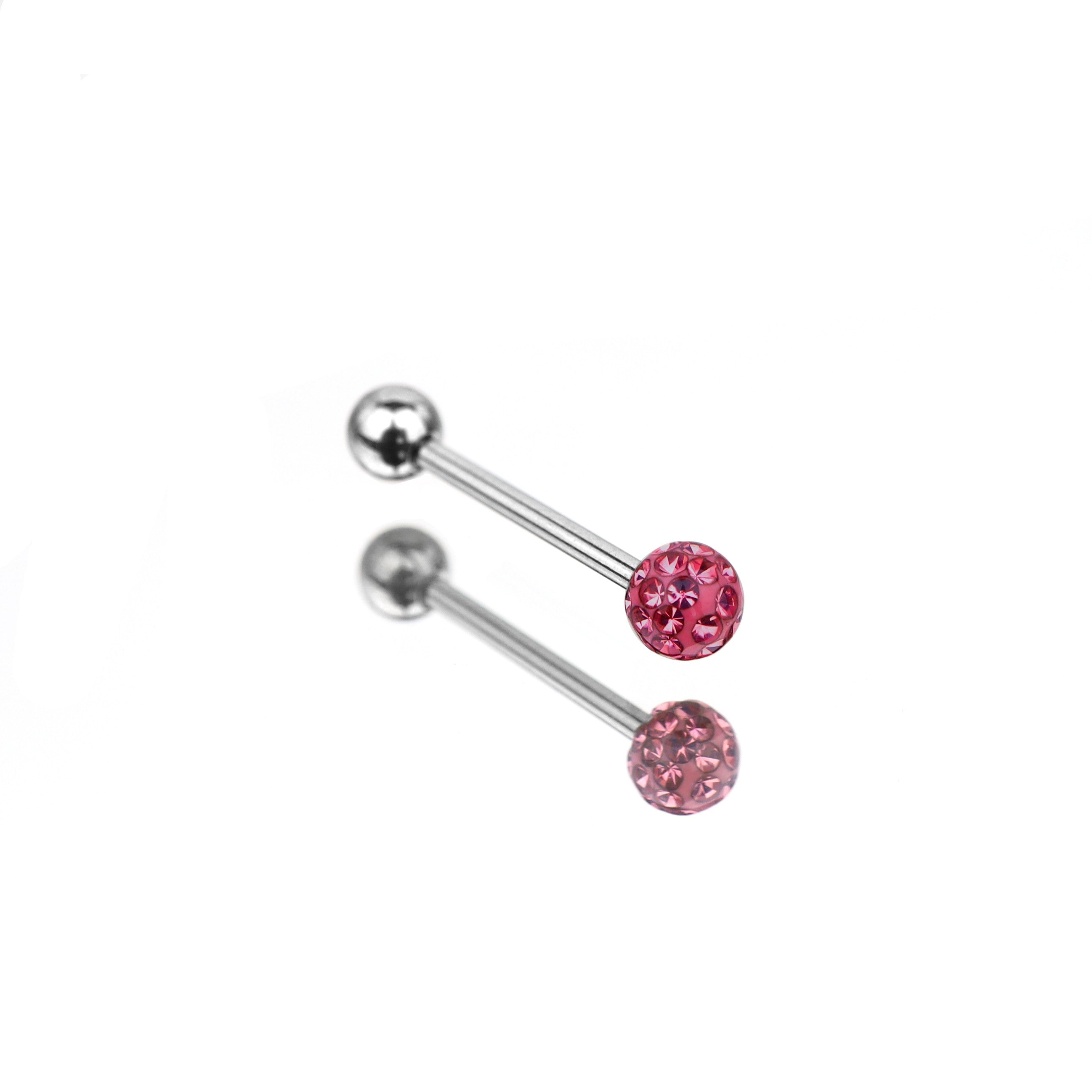 Full CZ Stainless Steel Barbell Tongue Barbell - Full CZ Stainless Steel Barbell Tongue Barbell - Red / 10mm by CRUXJEWELRY