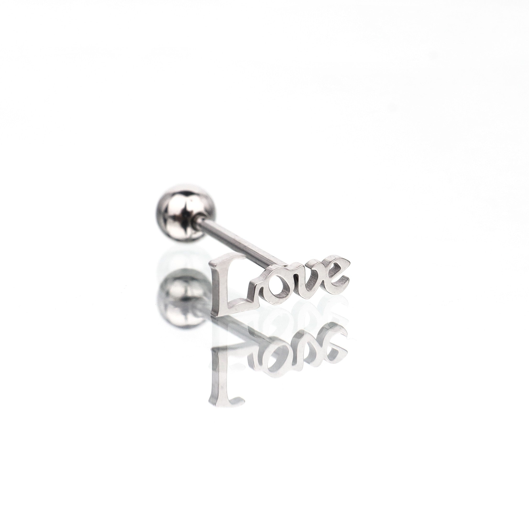 "LOVE" Text Stainless Steel Tongue Stud - "LOVE" Text Stainless Steel Tongue Stud - 1.2mm/16G / 12mm by CRUXJEWELRY