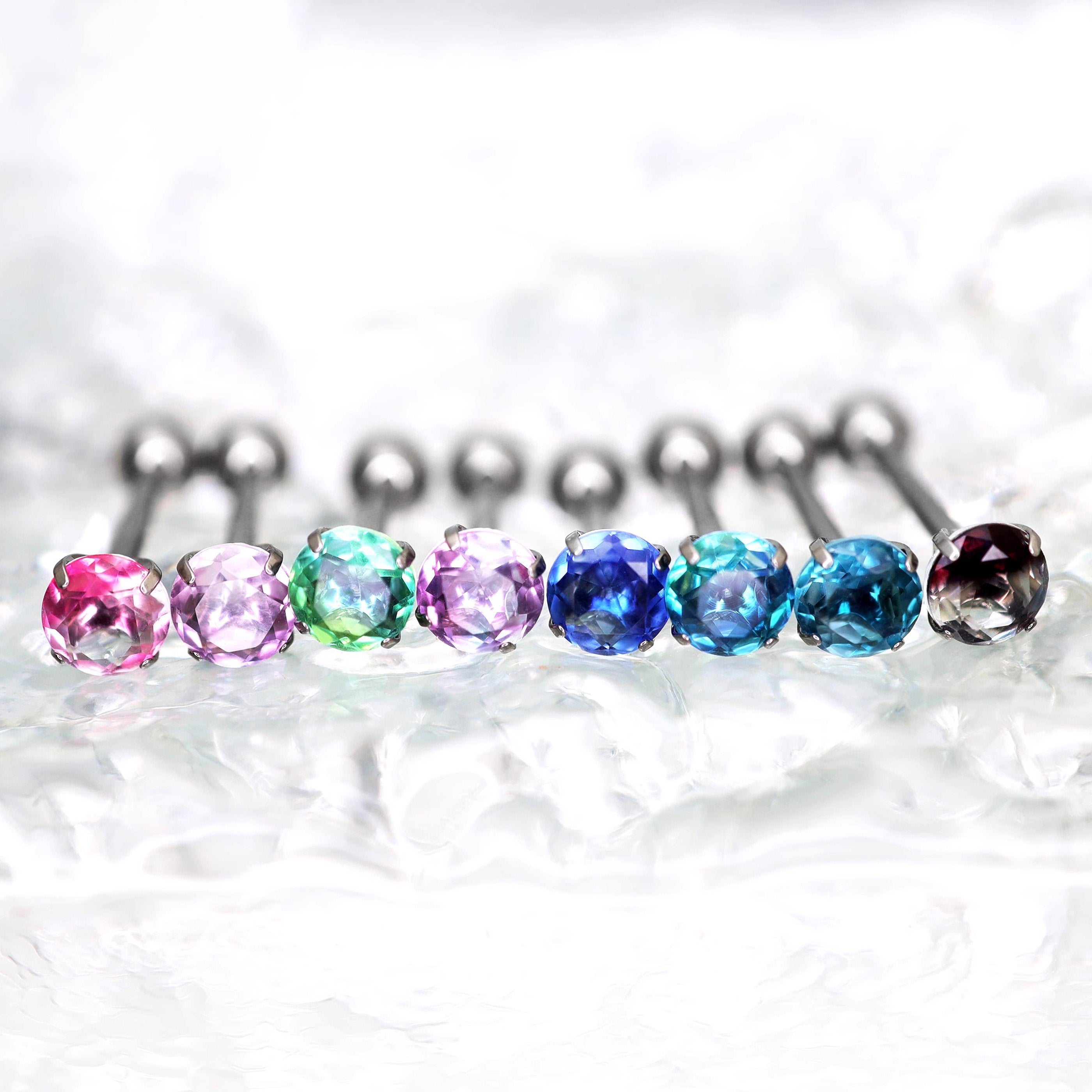 Gradient Tourmaline CZ Titanium tongue stud - Gradient Tourmaline CZ Titanium tongue stud - Deep Blue / 12mm by CRUXJEWELRY