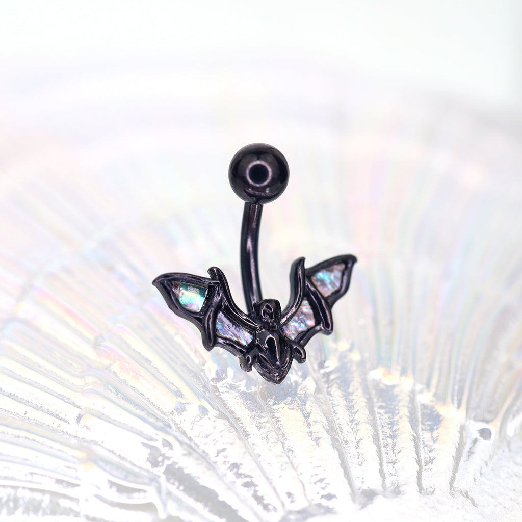 Black Bat Wings Stainless Steel Belly Rings - Black Bat Wings Stainless Steel Belly Rings - 6mm by CRUXJEWELRY