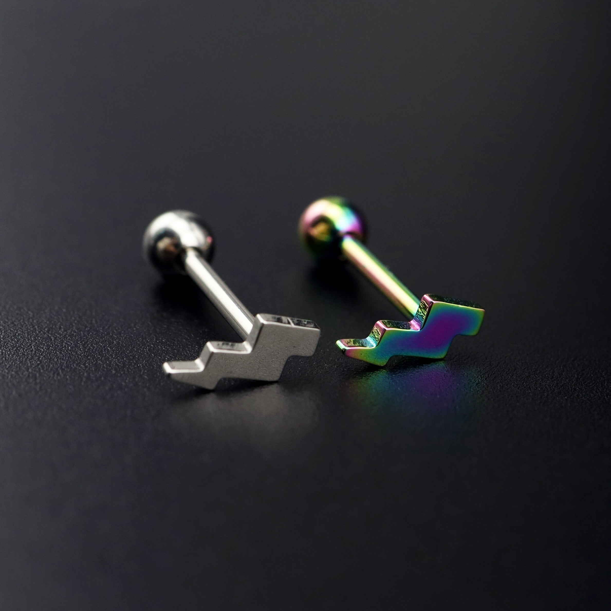 Lightning Bolt Stainless steel Tongue Stud - Lightning Bolt Stainless steel Tongue Stud - Black / 12mm by CRUXJEWELRY