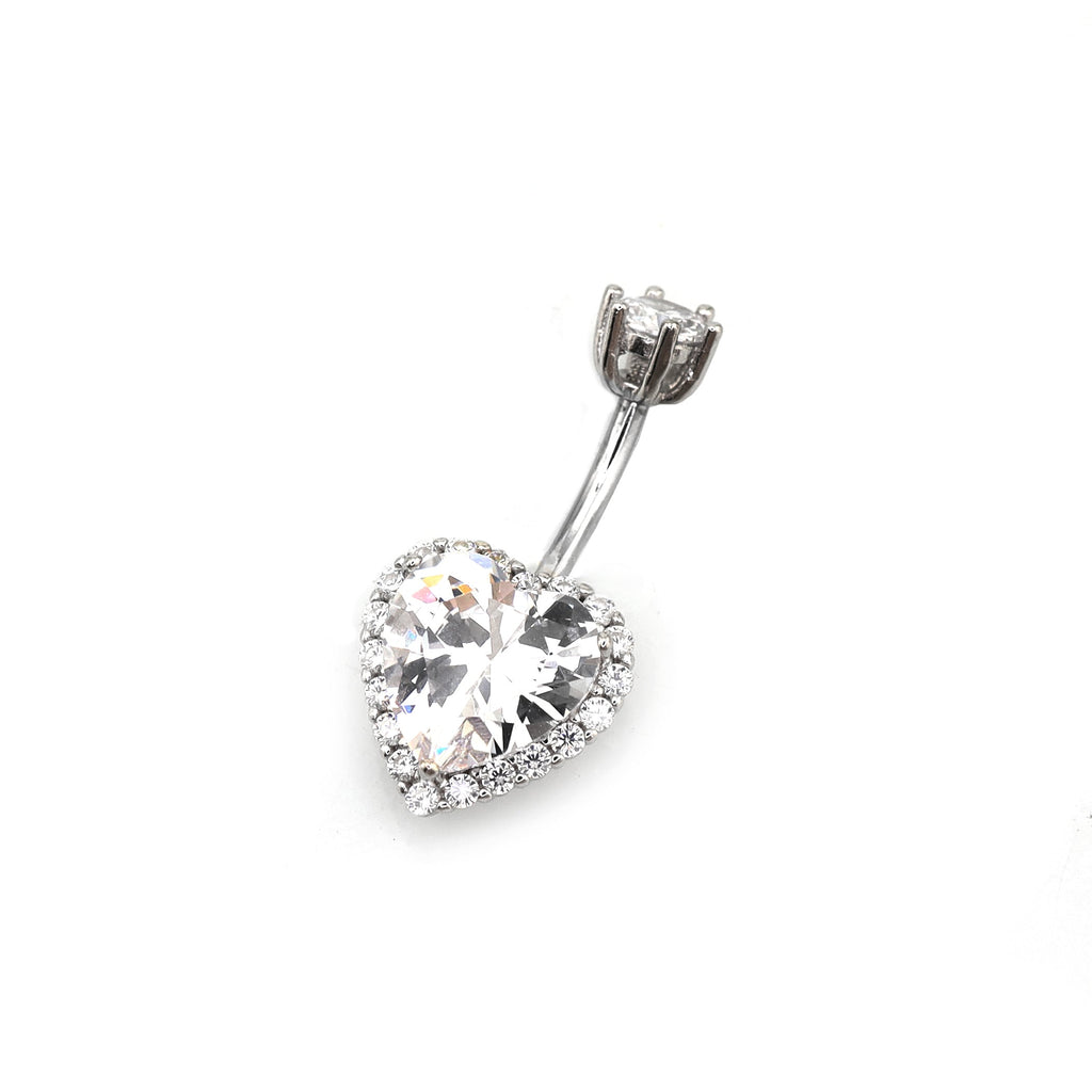 Heart-shaped CZ S925 Sterling Silver Belly Ring - Heart-shaped CZ S925 Sterling Silver Belly Ring - 6mm by CRUXJEWELRY