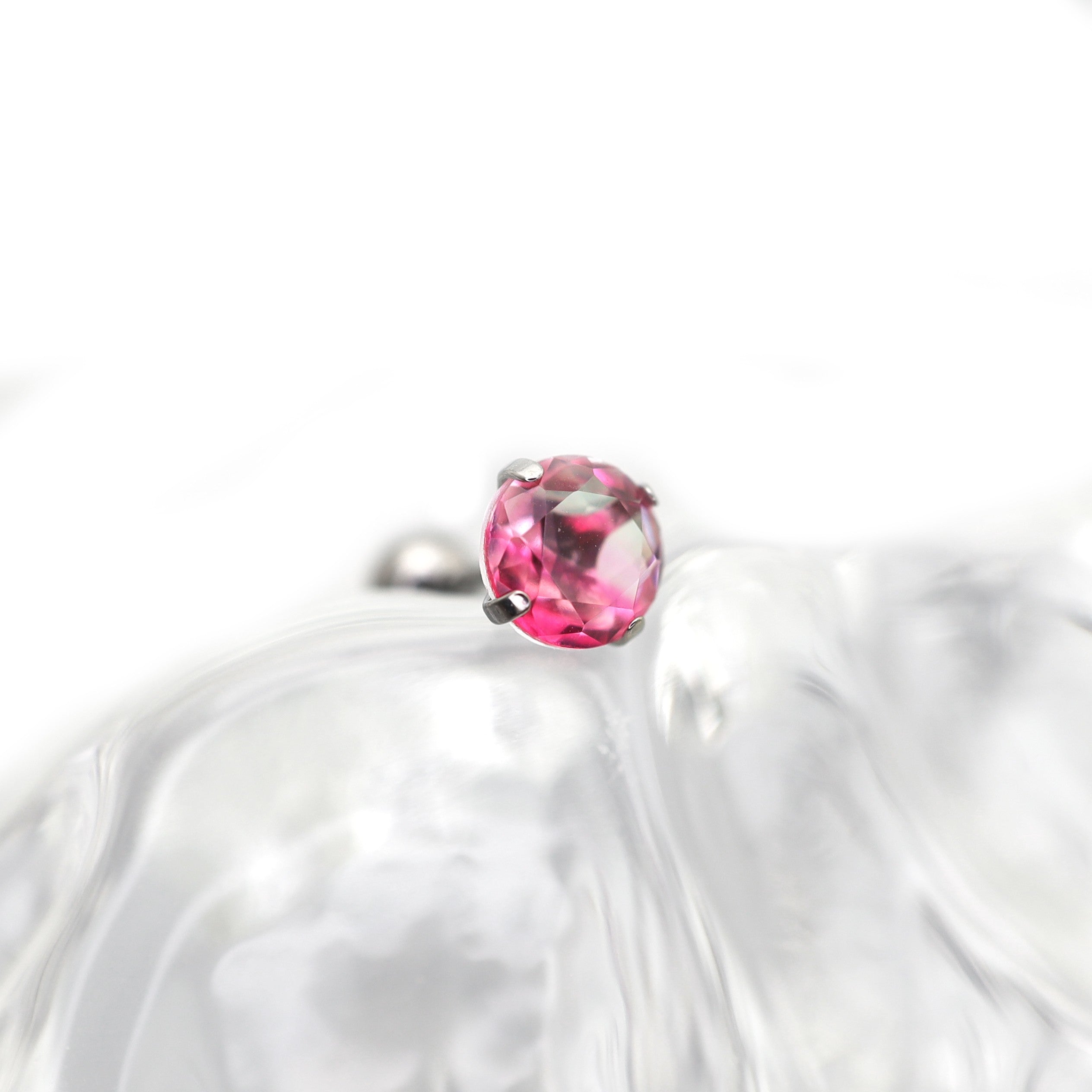 Gradient Tourmaline CZ Titanium tongue stud - Gradient Tourmaline CZ Titanium tongue stud - Neon Pink / 12mm by CRUXJEWELRY