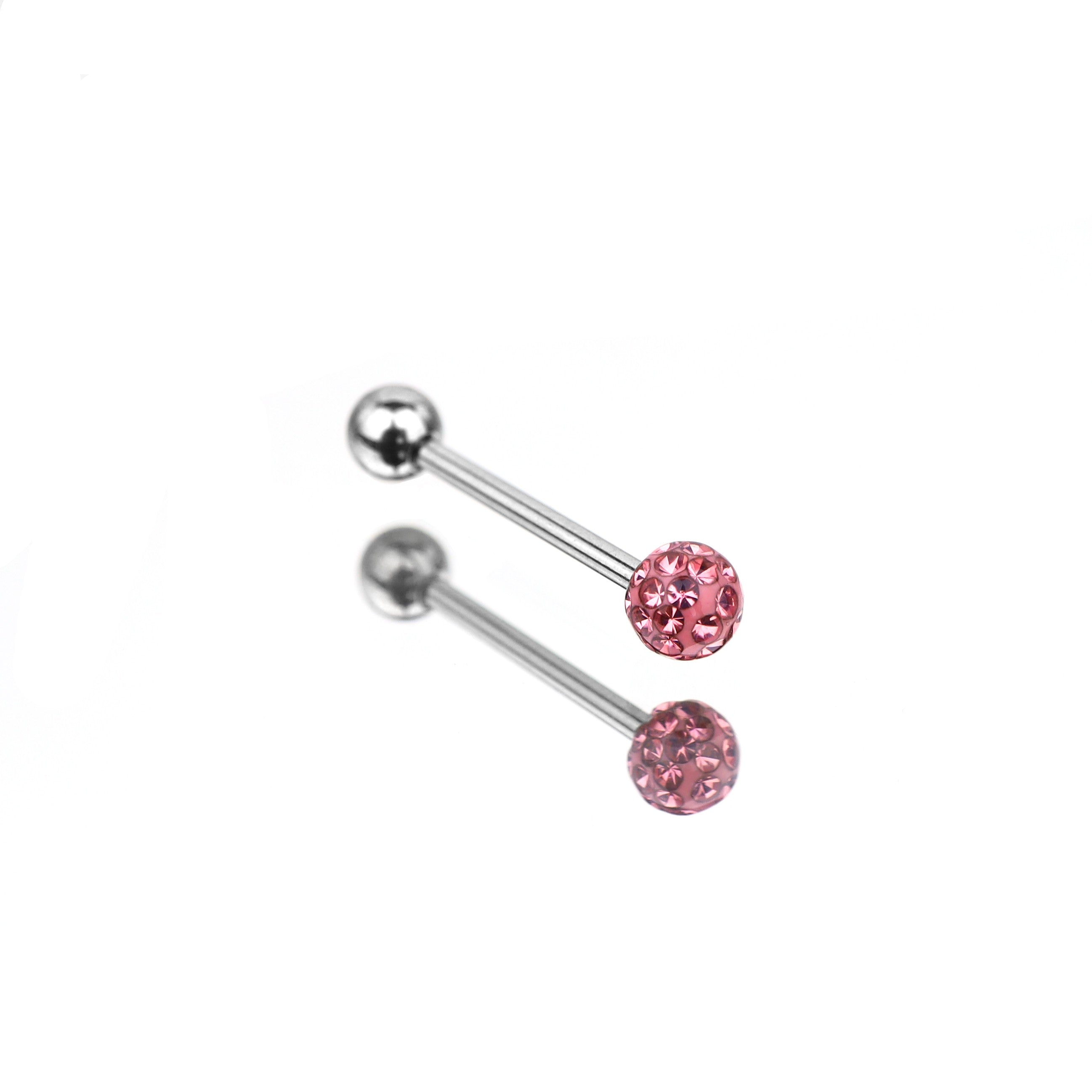 Full CZ Stainless Steel Barbell Tongue Barbell - Full CZ Stainless Steel Barbell Tongue Barbell - Pink / 10mm by CRUXJEWELRY