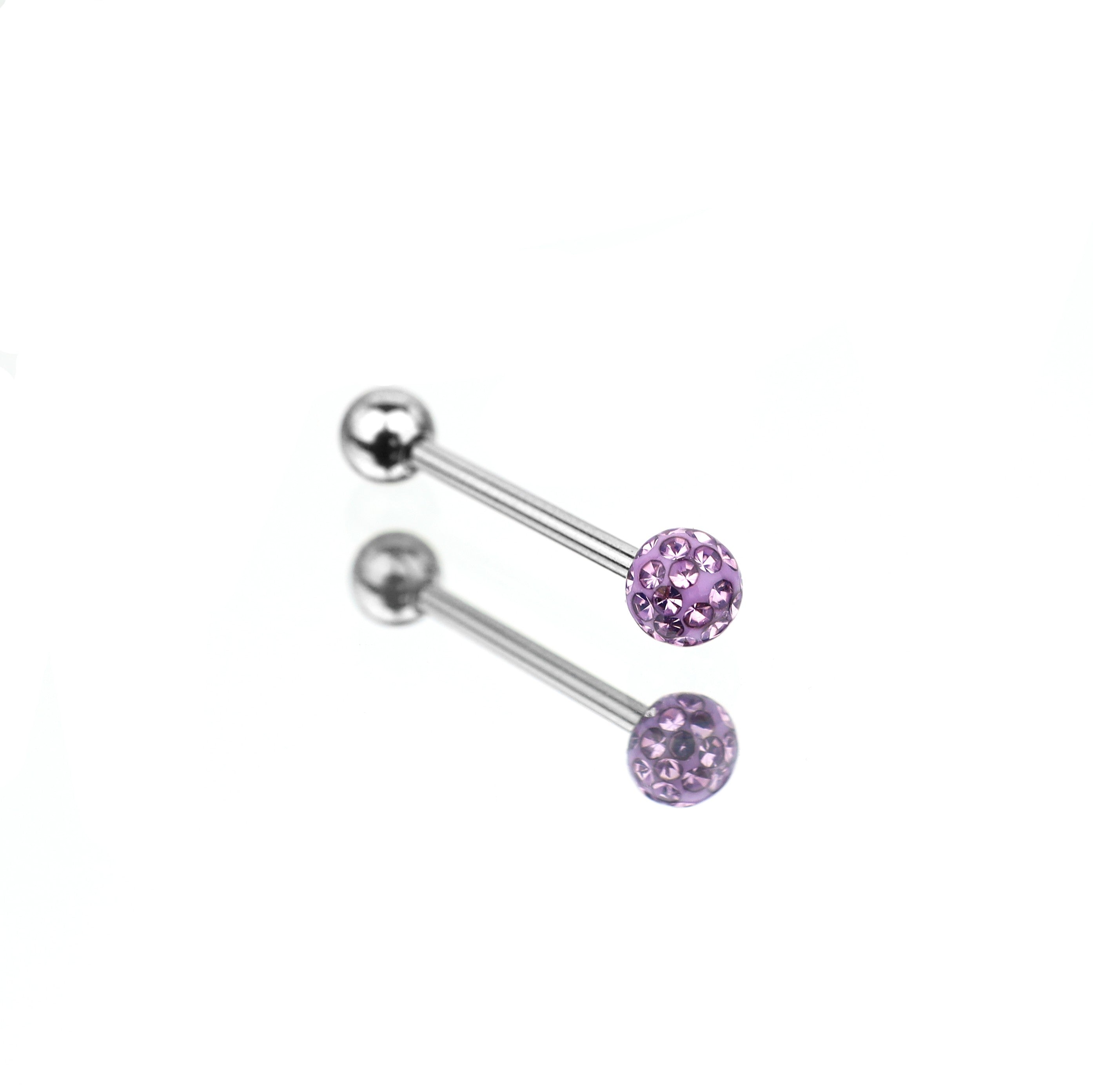 Full CZ Stainless Steel Barbell Tongue Barbell - Full CZ Stainless Steel Barbell Tongue Barbell - Purple / 10mm by CRUXJEWELRY