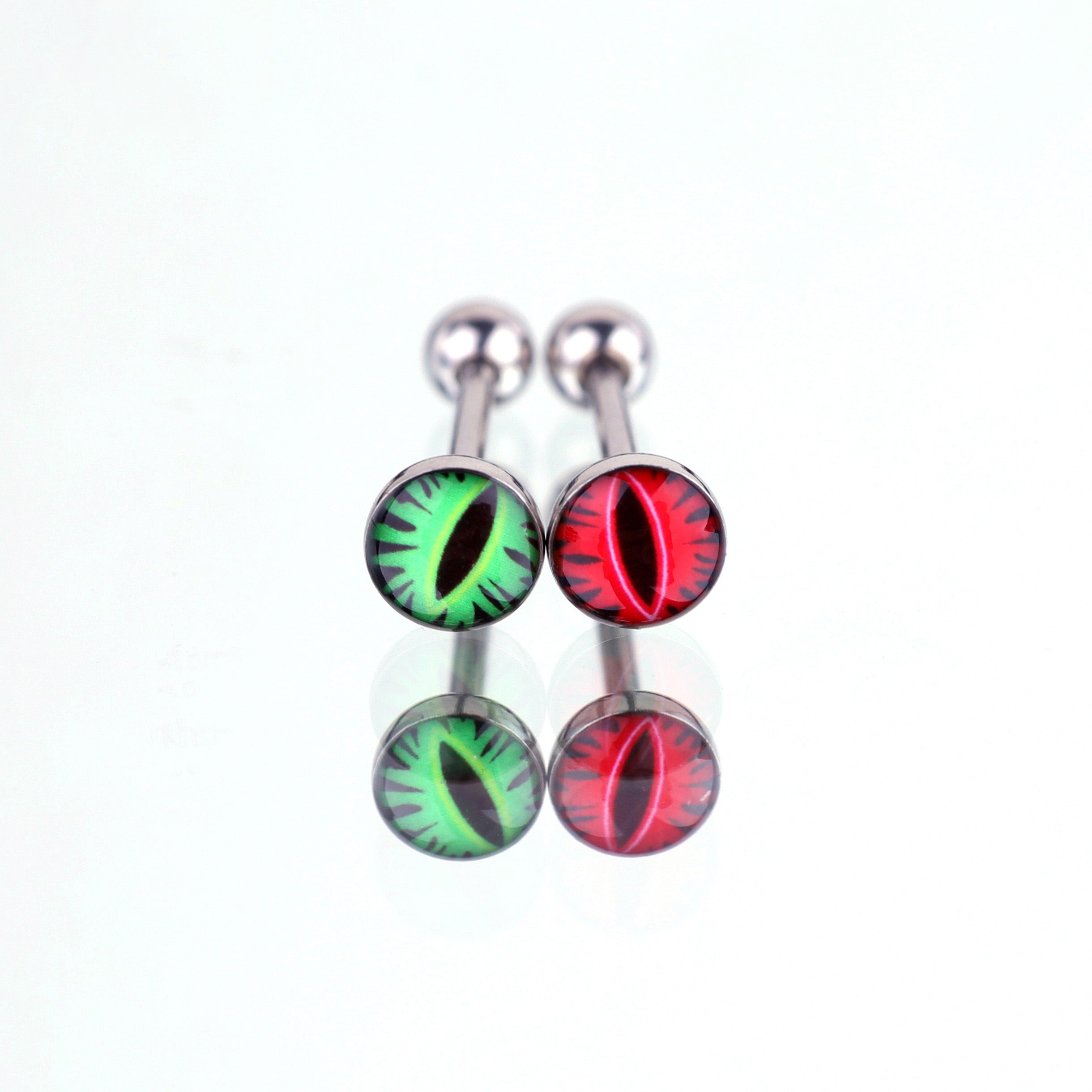 Red & Green Devil Eye Oil Slick Tongue Stud - Red & Green Devil Eye Oil Slick Tongue Stud - Green / 6mm / 1.2mm/16G by CRUXJEWELRY