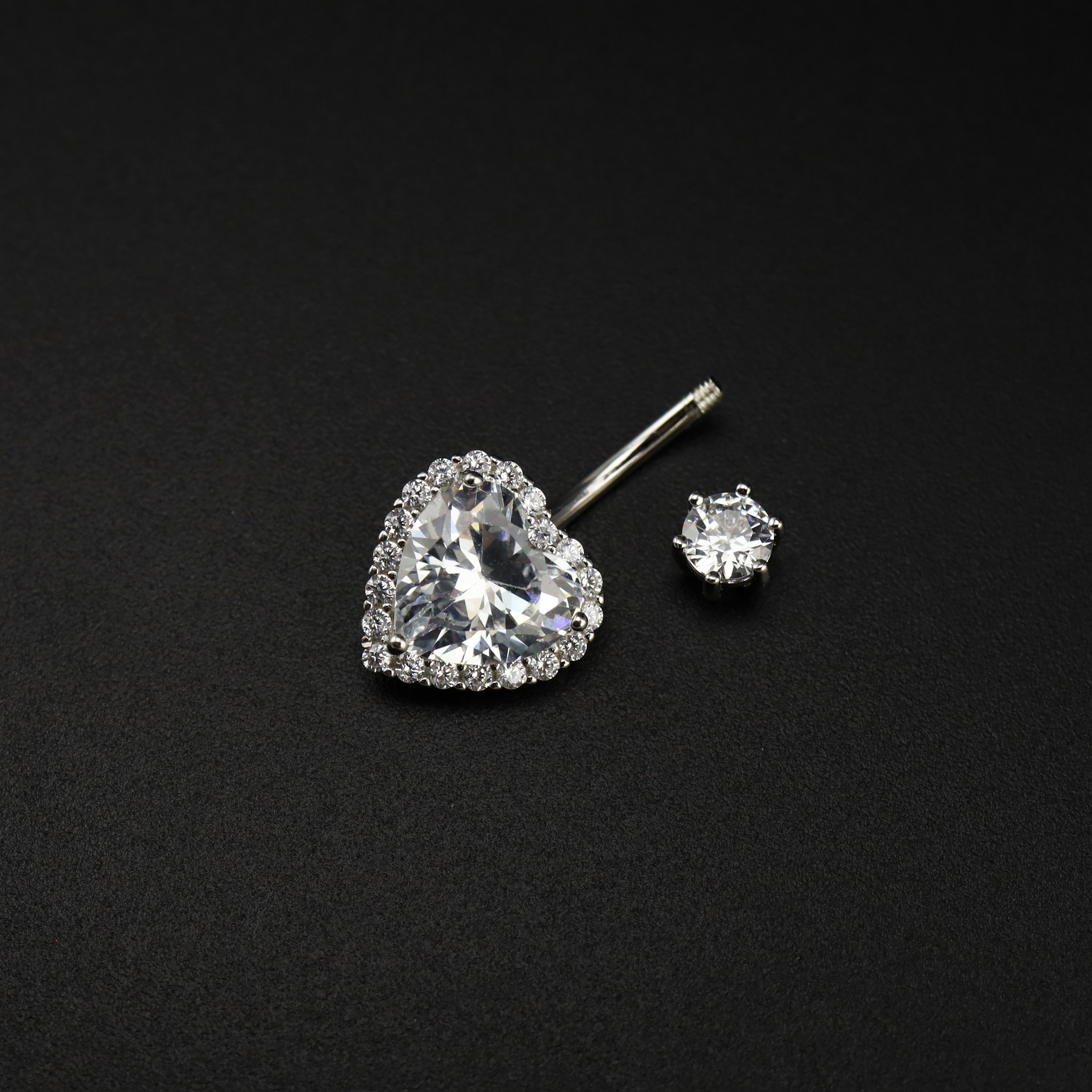 Heart-shaped CZ S925 Sterling Silver Belly Ring - Heart-shaped CZ S925 Sterling Silver Belly Ring - 6mm by CRUXJEWELRY