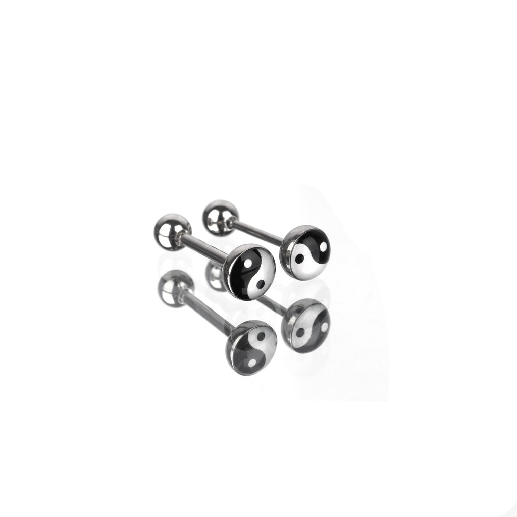 Resin Yin Yang Symbol Tongue Stud - Resin Yin Yang Symbol Tongue Stud - 1.2mm/16G / 10mm by CRUXJEWELRY