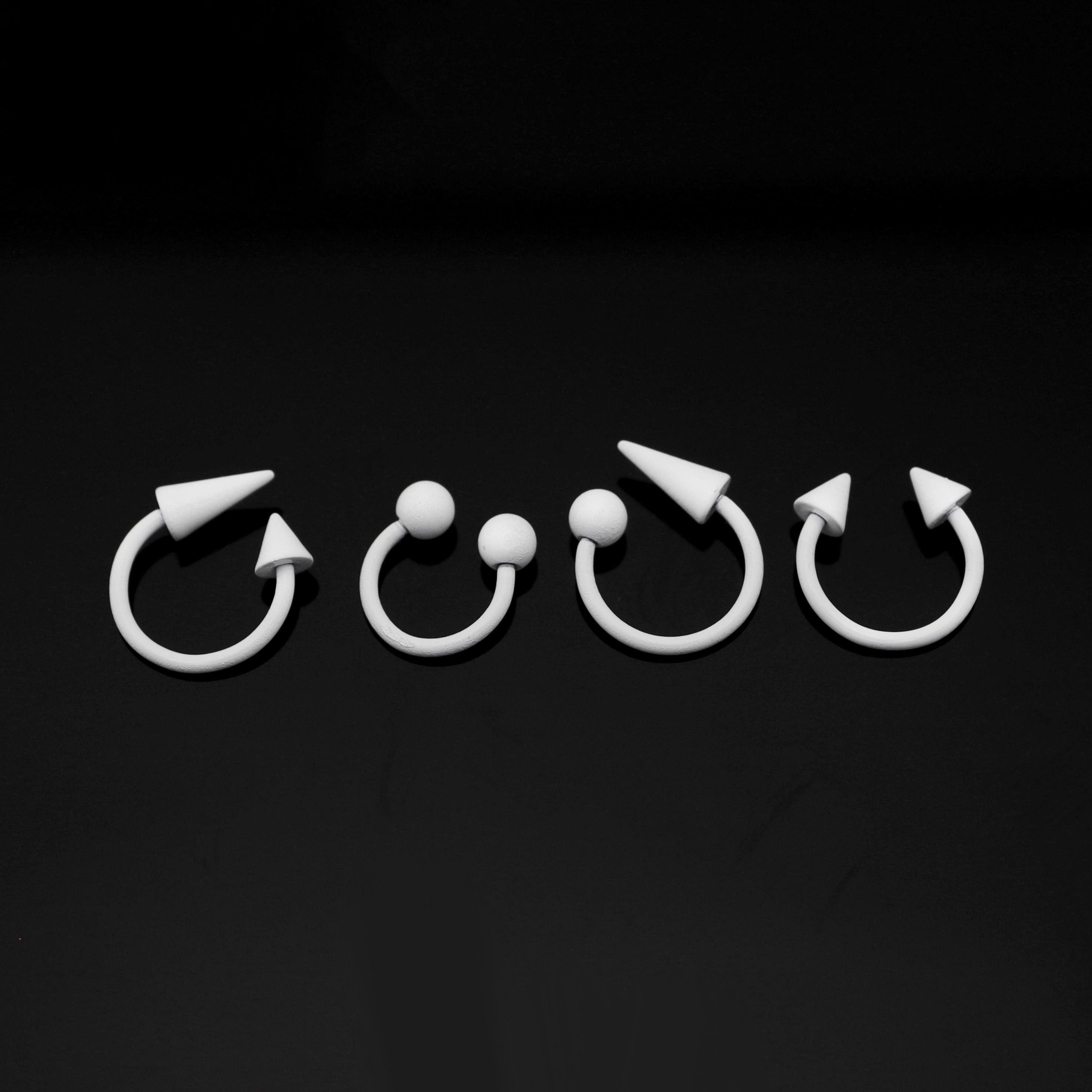 Pure White Tapered Orb Metal Horseshoe Ring - Pure White Tapered Orb Metal Horseshoe Ring - Spike & Spike / 8mm by CRUXJEWELRY