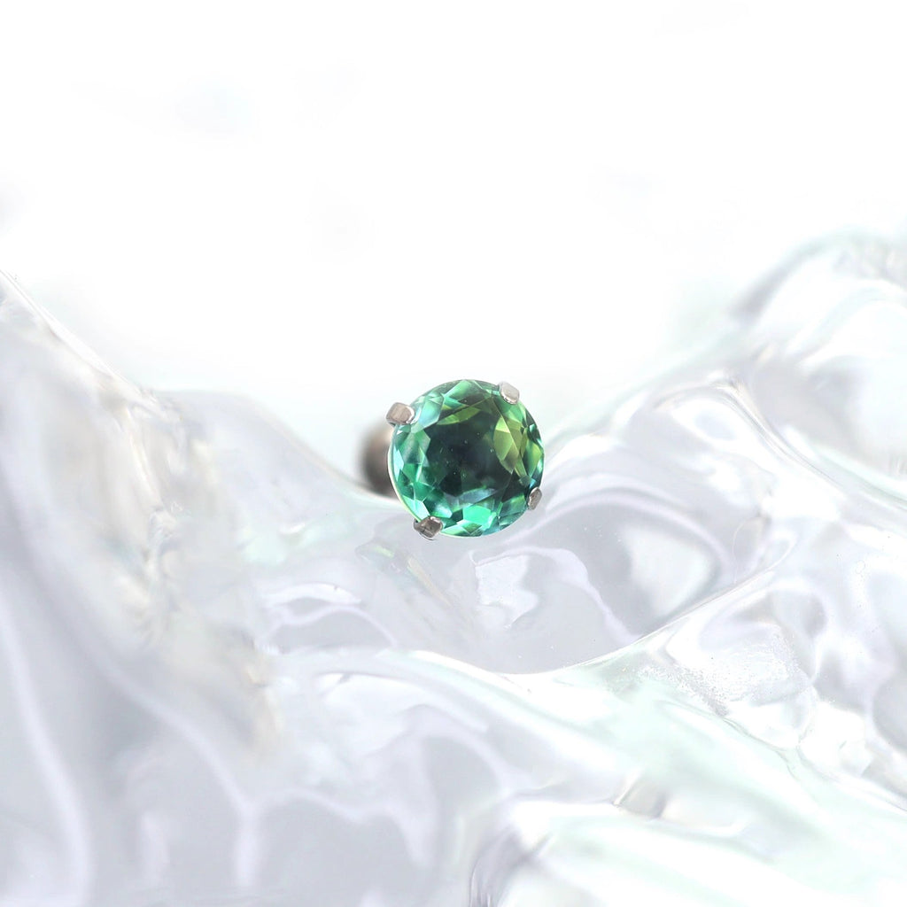 Gradient Tourmaline CZ Titanium tongue stud - Gradient Tourmaline CZ Titanium tongue stud - Emerald Green / 12mm by CRUXJEWELRY