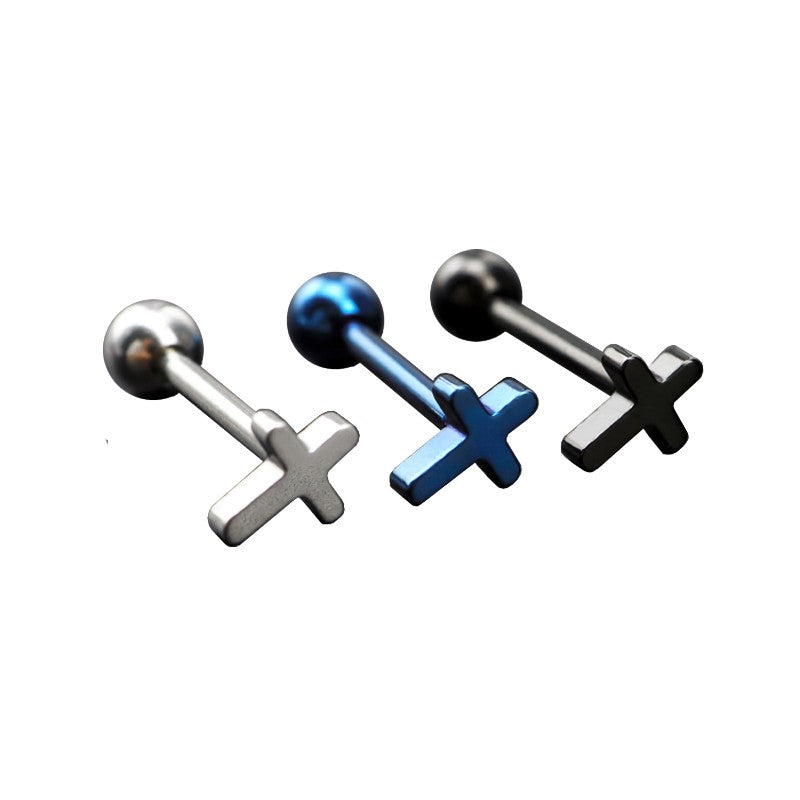 Cross Stainless steel Tongue Stud - Cross Stainless steel Tongue Stud - Black / 12mm by CRUXJEWELRY