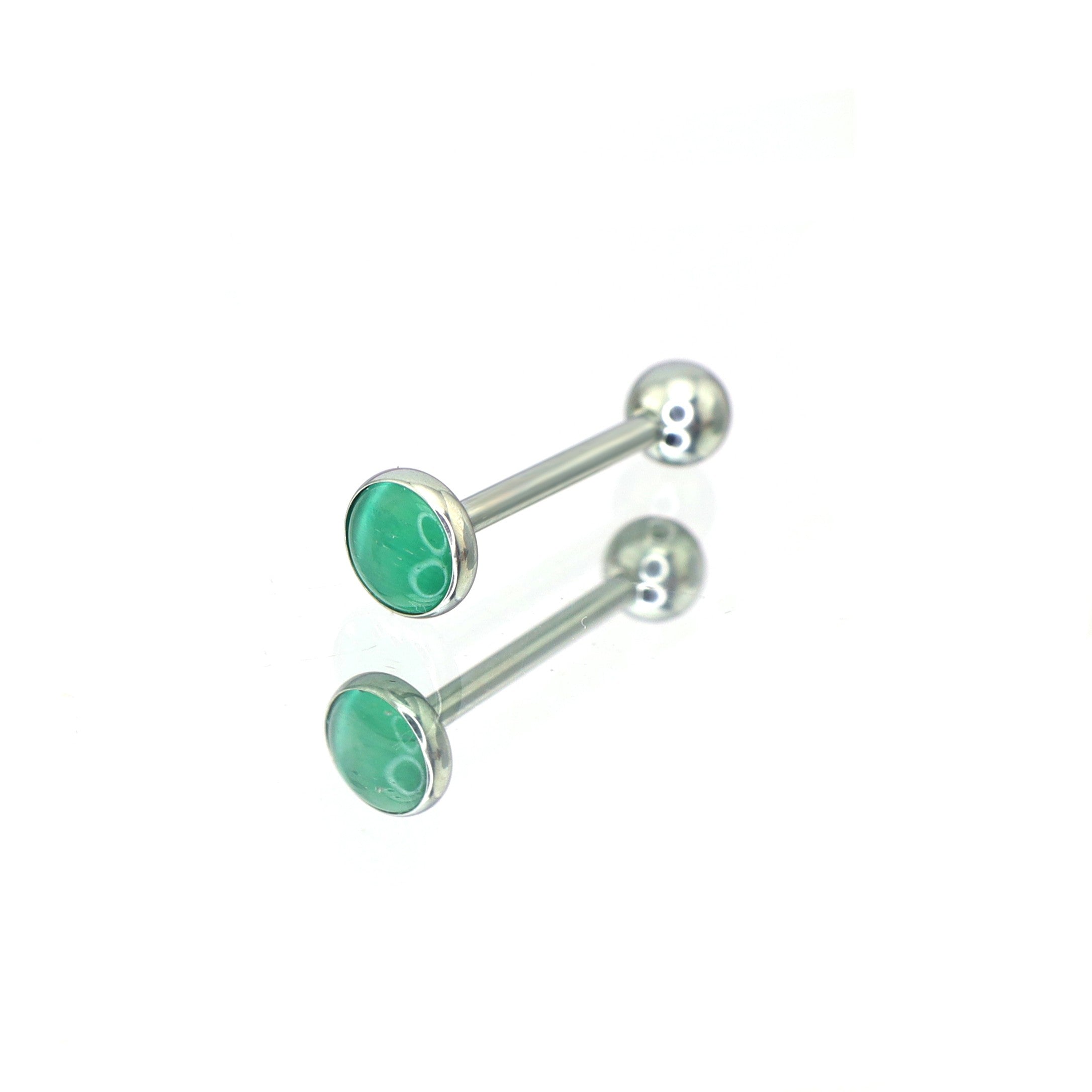 Moonstone Basic Titanium Tongue Stud - Moonstone Basic Titanium Tongue Stud - Snake Green / 10mm by CRUXJEWELRY