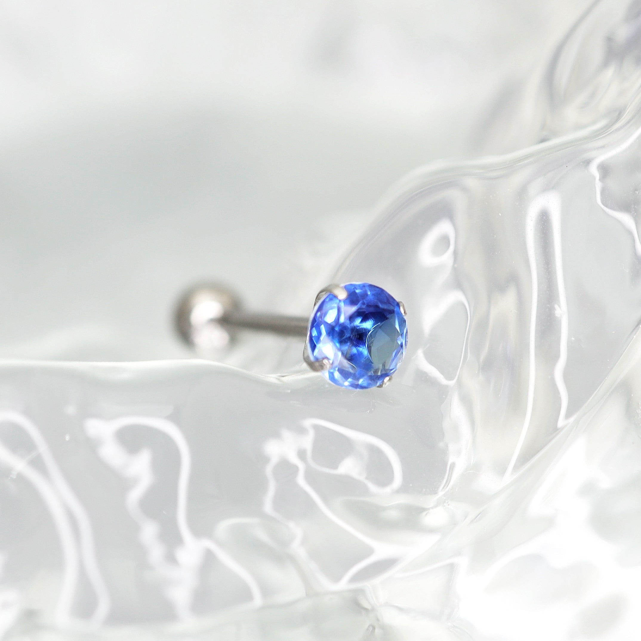 Gradient Tourmaline CZ Titanium tongue stud - Gradient Tourmaline CZ Titanium tongue stud - Blue / 12mm by CRUXJEWELRY