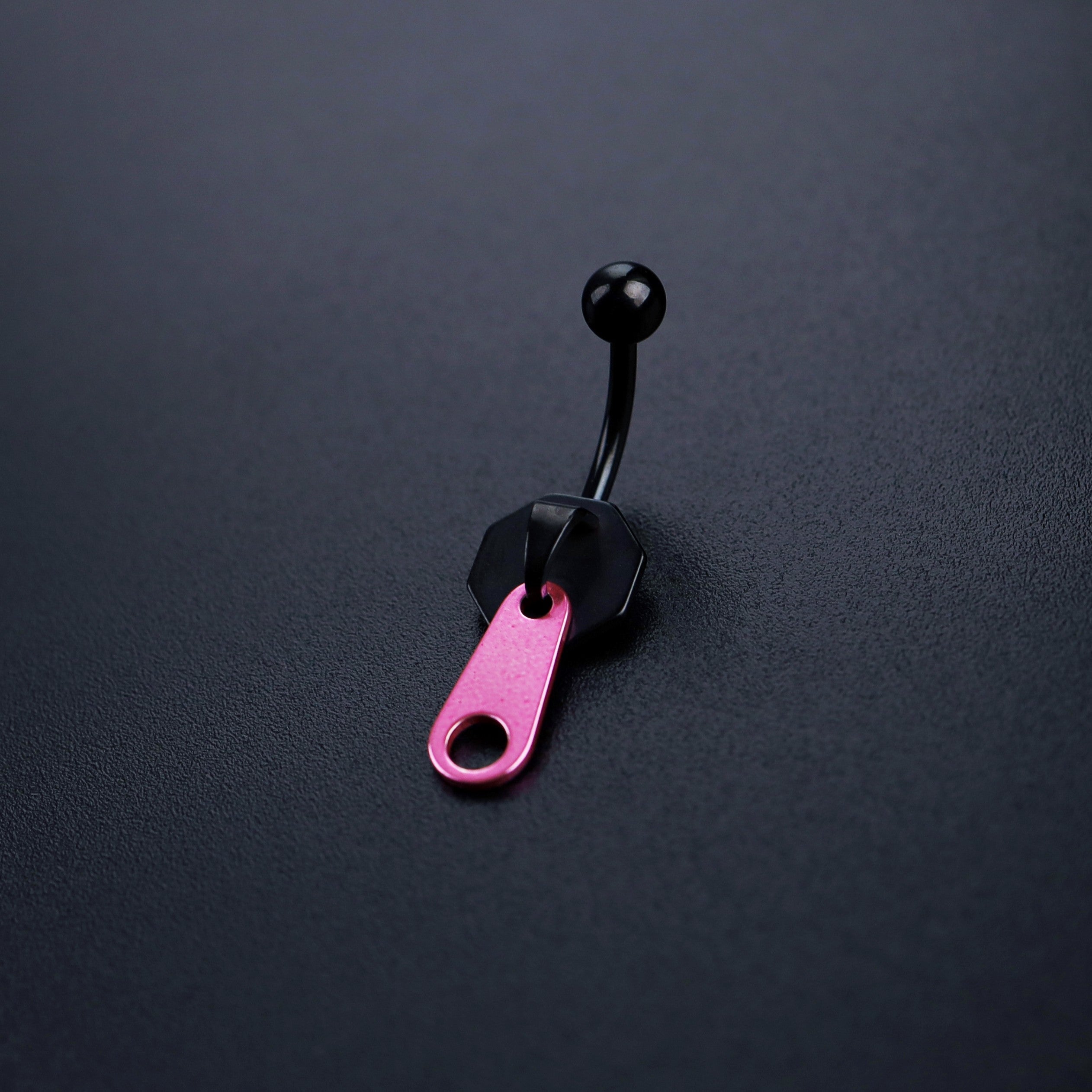 Zipper Design Pink & Black Navel Ring - Zipper Design Pink & Black Navel Ring - Black by CRUXJEWELRY