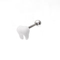 Resin White Tooth Design stainless steel tongue stud - Resin White Tooth Design stainless steel tongue stud - 1.2mm/16G / 10mm by CRUXJEWELRY