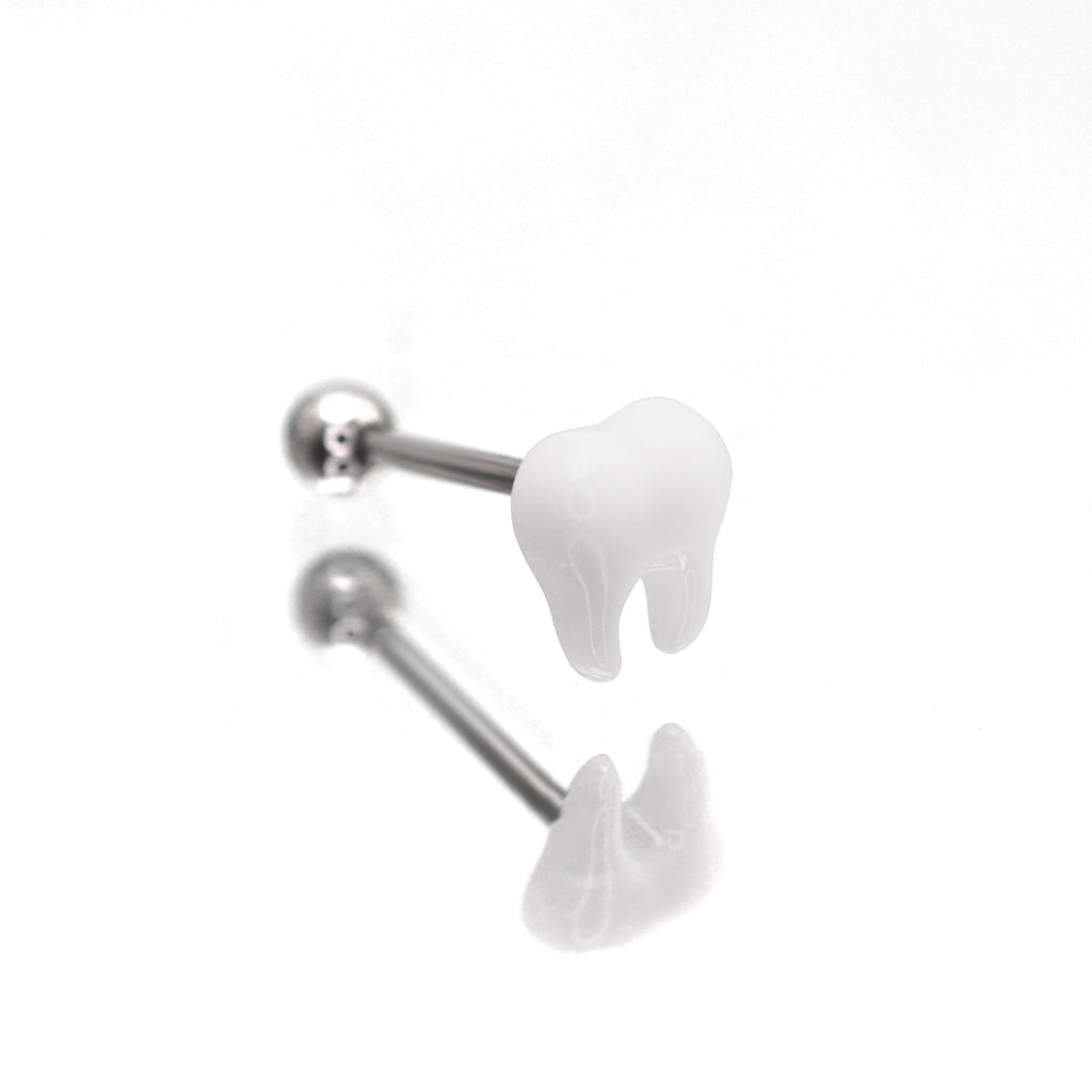 Resin White Tooth Design stainless steel tongue stud - Resin White Tooth Design stainless steel tongue stud - 1.2mm/16G / 10mm by CRUXJEWELRY