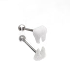 Resin White Tooth Design stainless steel tongue stud - Resin White Tooth Design stainless steel tongue stud - 1.2mm/16G / 10mm by CRUXJEWELRY
