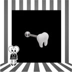 Resin White Tooth Design stainless steel tongue stud - Resin White Tooth Design stainless steel tongue stud - 1.2mm/16G / 10mm by CRUXJEWELRY