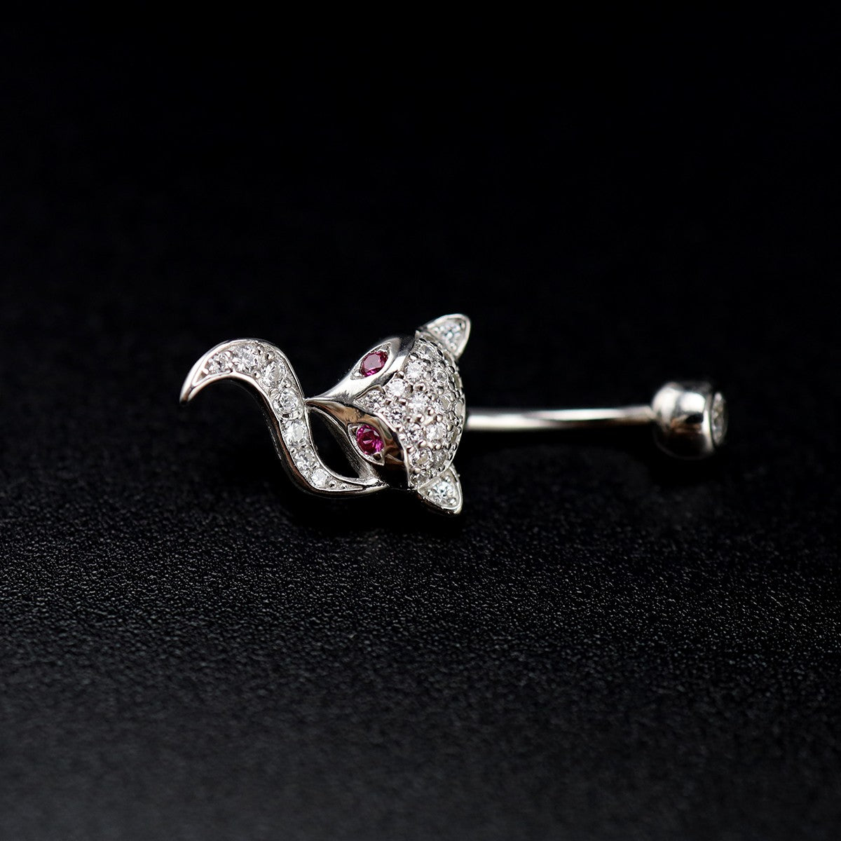 Fox CZ S925 Sterling Silver Belly Ring - Fox CZ S925 Sterling Silver Belly Ring - 6mm by CRUXJEWELRY