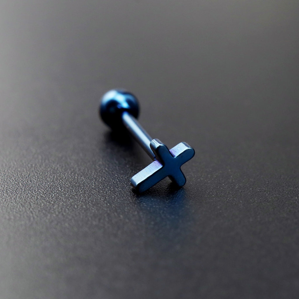 Cross Stainless steel Tongue Stud - Cross Stainless steel Tongue Stud - Deep Blue / 12mm by CRUXJEWELRY