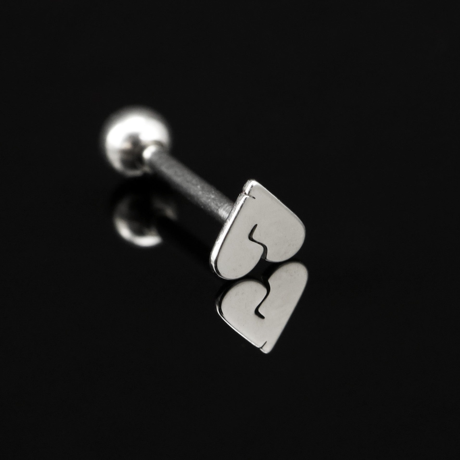 Broken Heart Stainless Steel Tongue Stud - Broken Heart Stainless Steel Tongue Stud - 1.2mm-16G / 12mm by CRUXJEWELRY