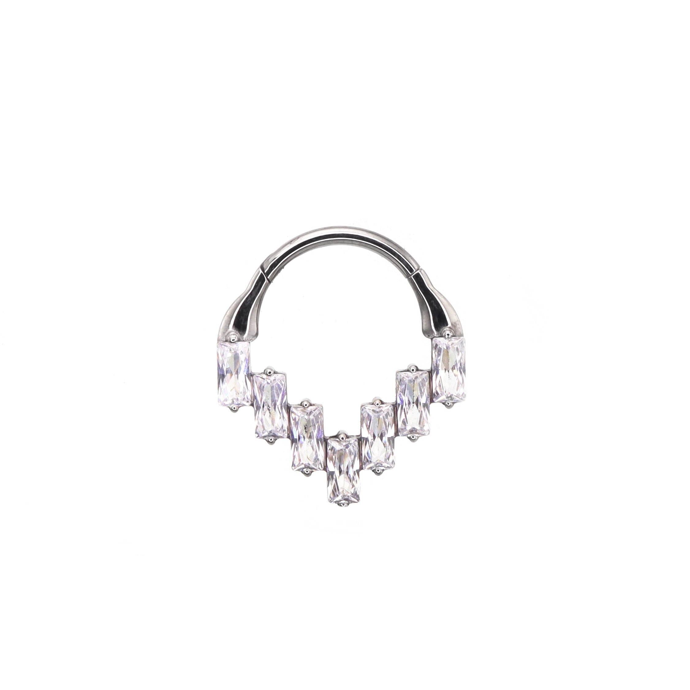 Square White/Blue CZ Titanium Segment hoop - Square White/Blue CZ Titanium Segment hoop - Pearl White / 8mm by CRUXJEWELRY