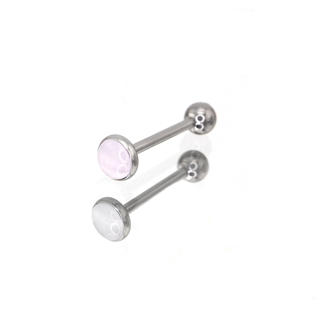 Moonstone Basic Titanium Tongue Stud - Moonstone Basic Titanium Tongue Stud - Pink / 10mm by CRUXJEWELRY