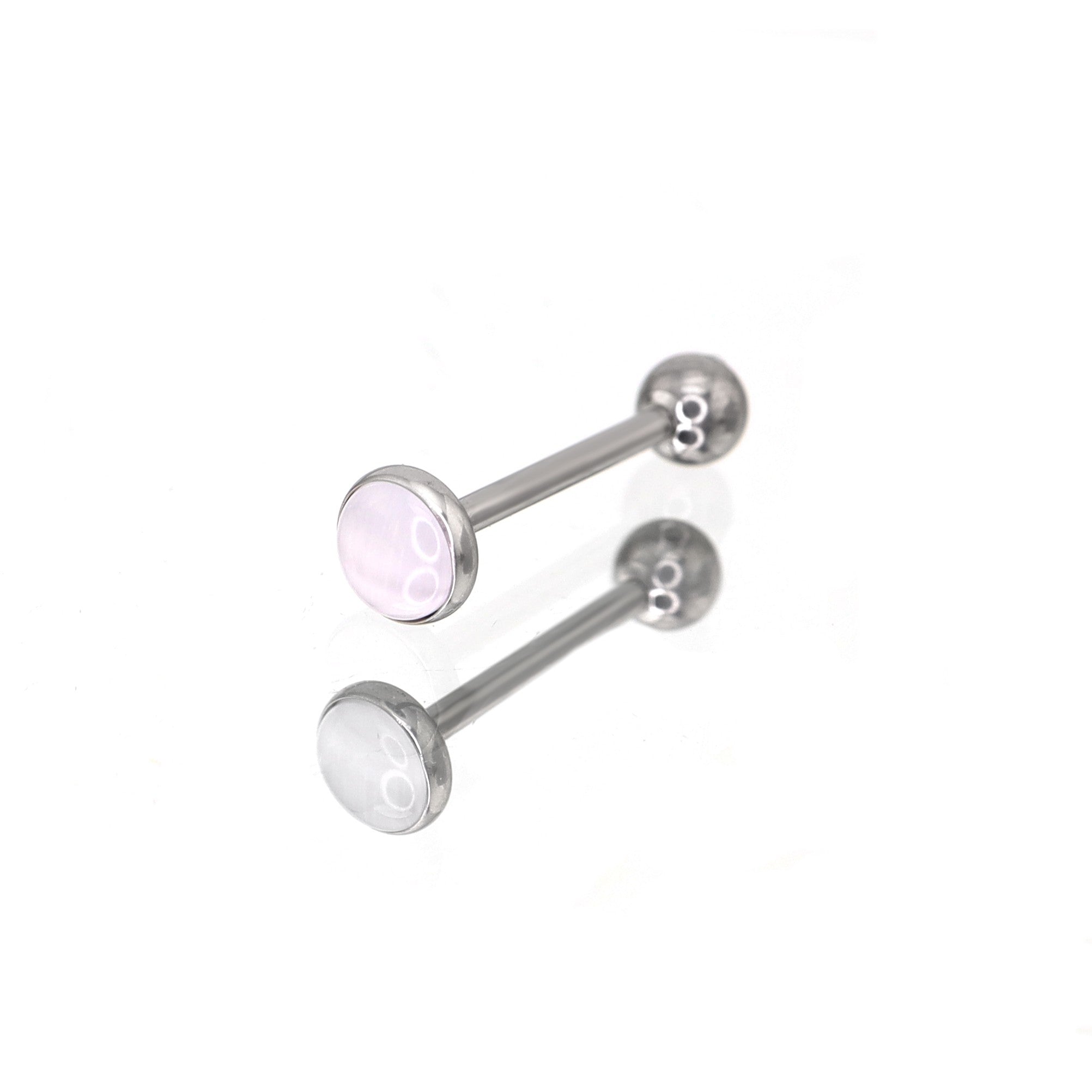 Moonstone Basic Titanium Tongue Stud - Moonstone Basic Titanium Tongue Stud - Pink / 10mm by CRUXJEWELRY