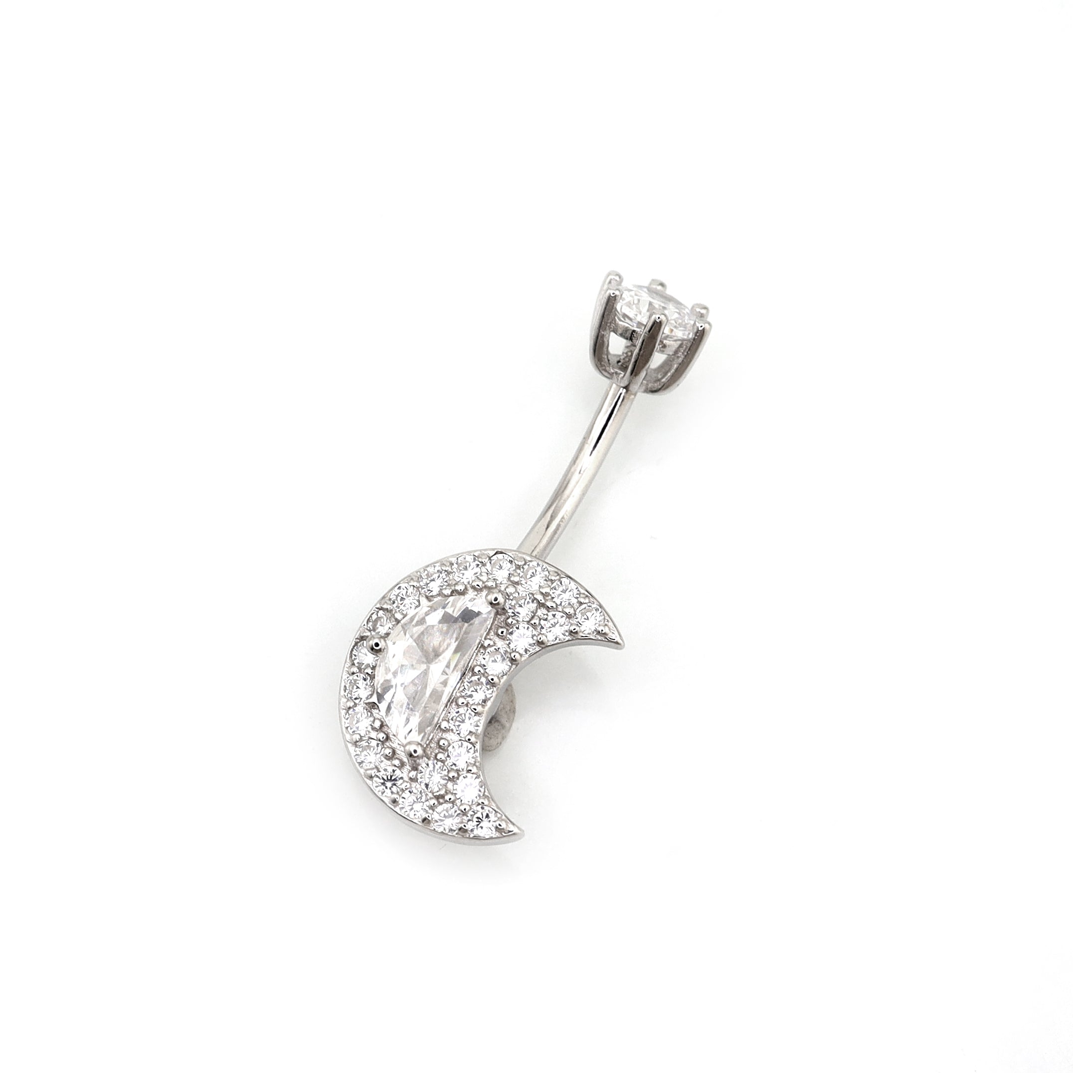 Moon CZ S925 Sterling Silver Belly Ring - Moon CZ S925 Sterling Silver Belly Ring - 6mm by CRUXJEWELRY