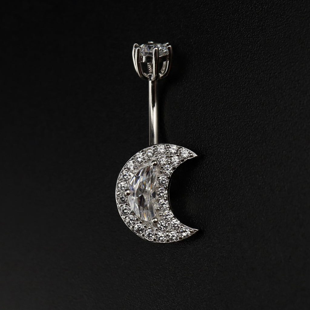 Moon CZ S925 Sterling Silver Belly Ring - Moon CZ S925 Sterling Silver Belly Ring - 6mm by CRUXJEWELRY