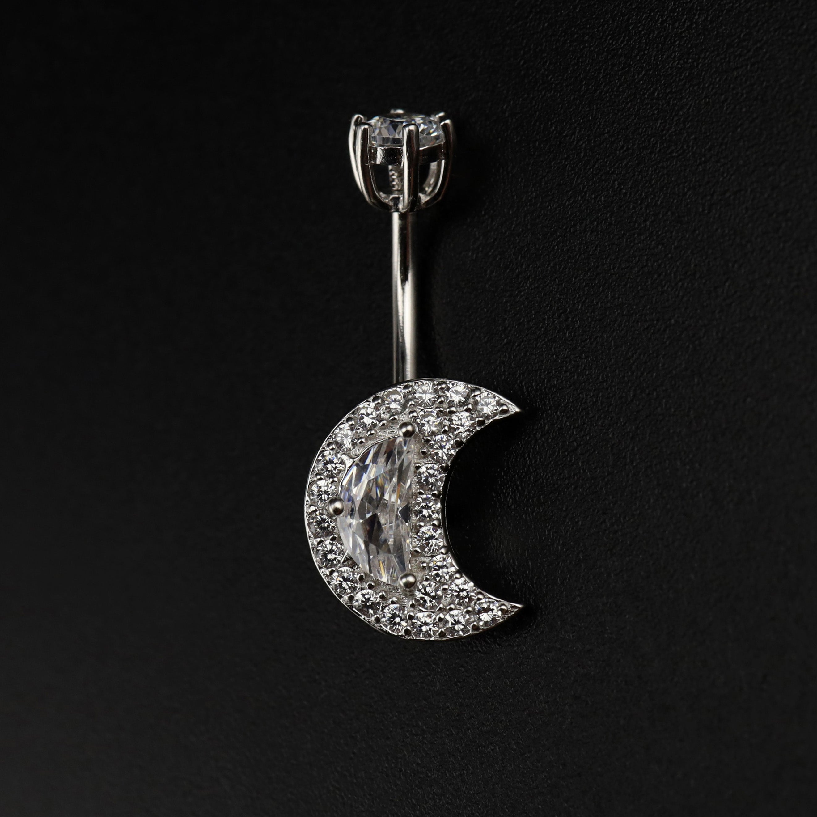 Moon CZ S925 Sterling Silver Belly Ring - Moon CZ S925 Sterling Silver Belly Ring - 6mm by CRUXJEWELRY