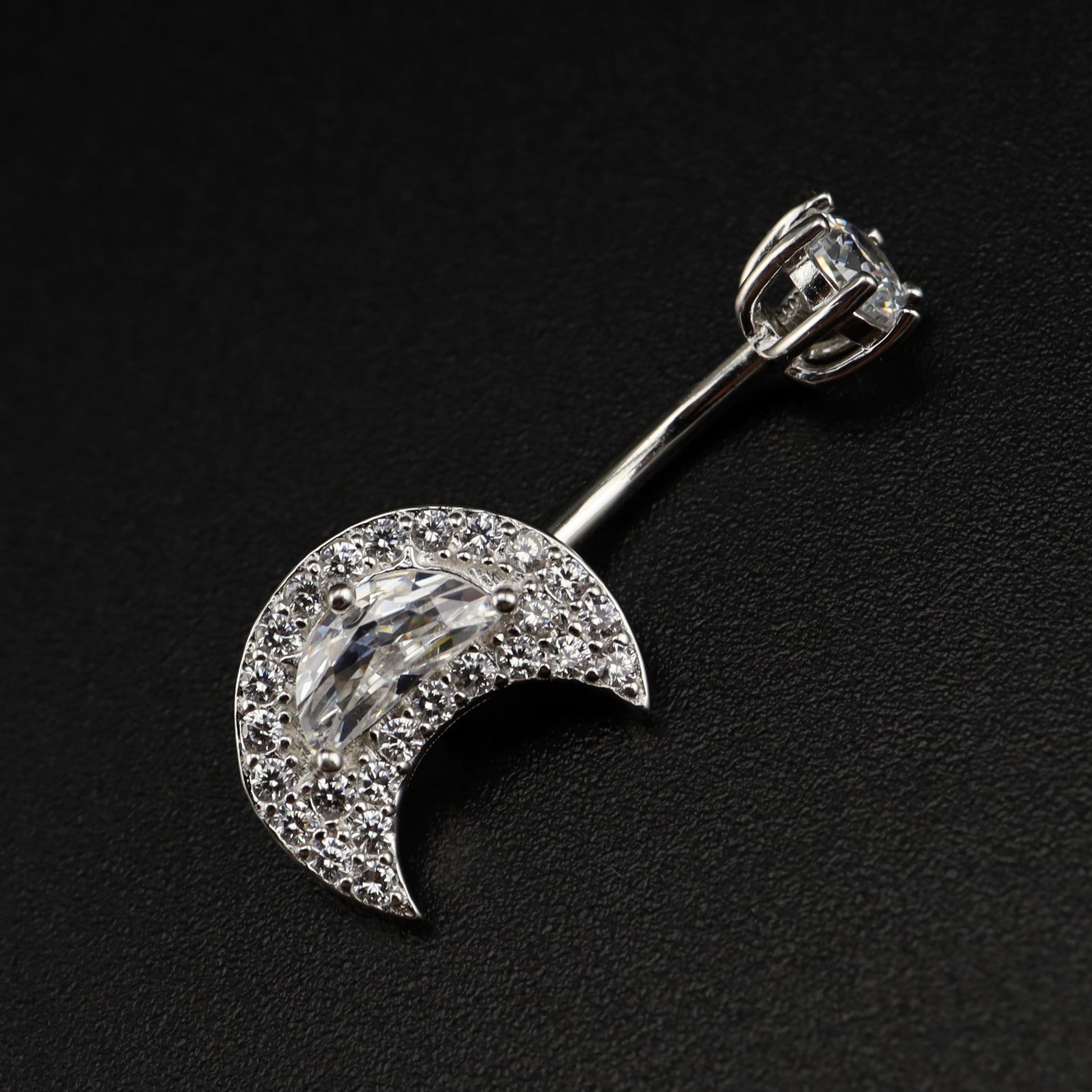 Moon CZ S925 Sterling Silver Belly Ring - Moon CZ S925 Sterling Silver Belly Ring - 6mm by CRUXJEWELRY