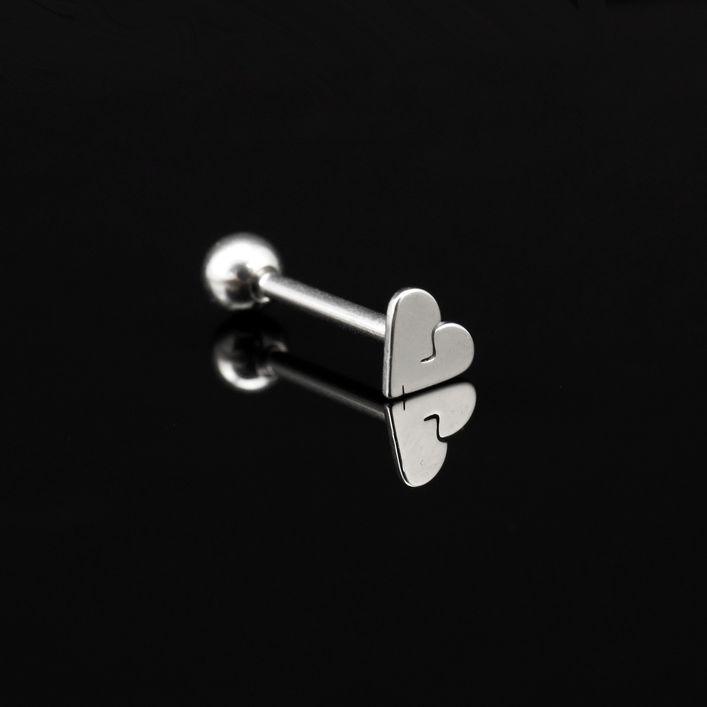 Broken Heart Stainless Steel Tongue Stud - Broken Heart Stainless Steel Tongue Stud - 1.2mm-16G / 12mm by CRUXJEWELRY