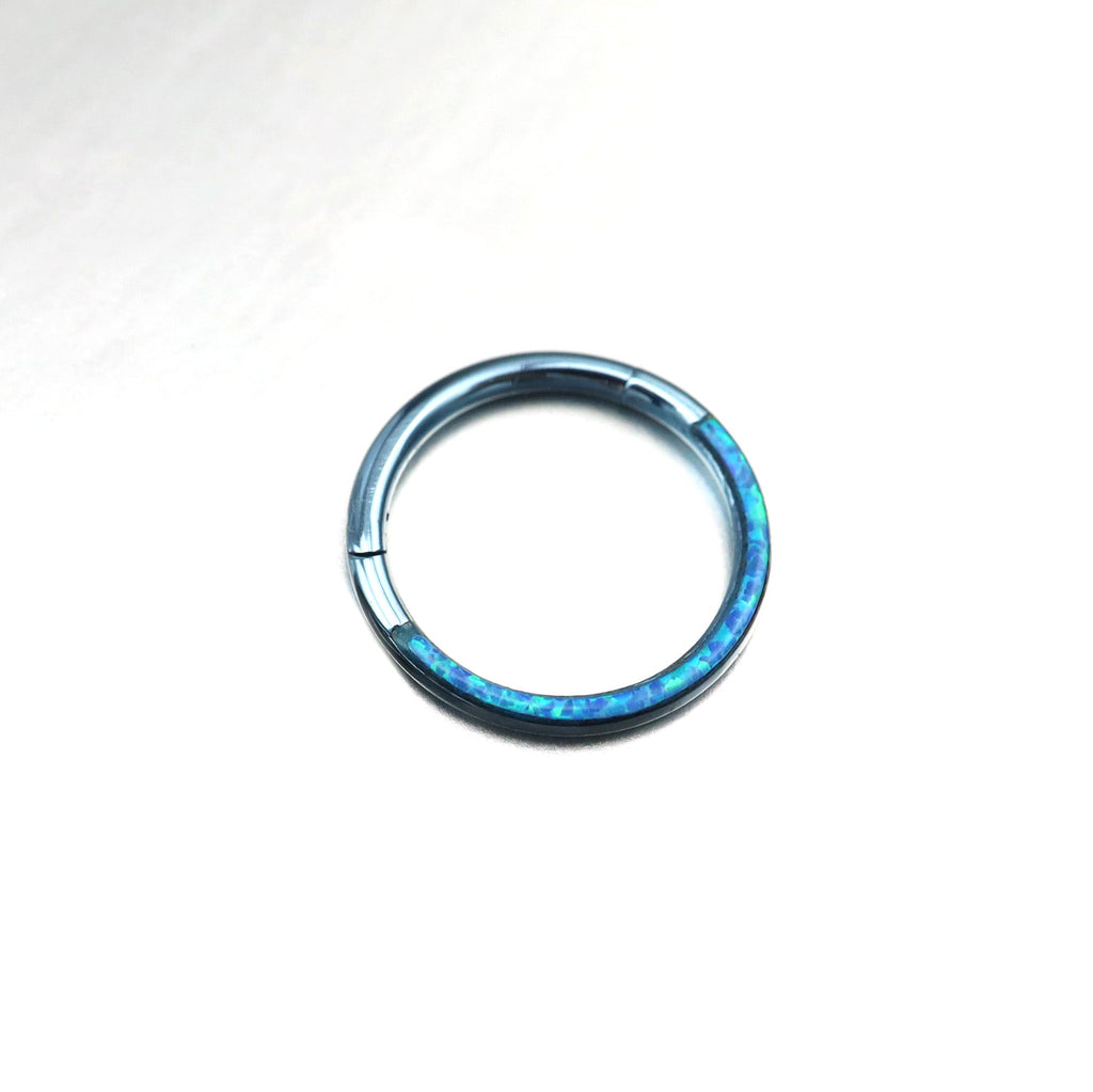Basic Half Opal Titanium Segment Hoop - Basic Half Opal Titanium Segment Hoop - Misty Blue / 8mm by CRUXJEWELRY
